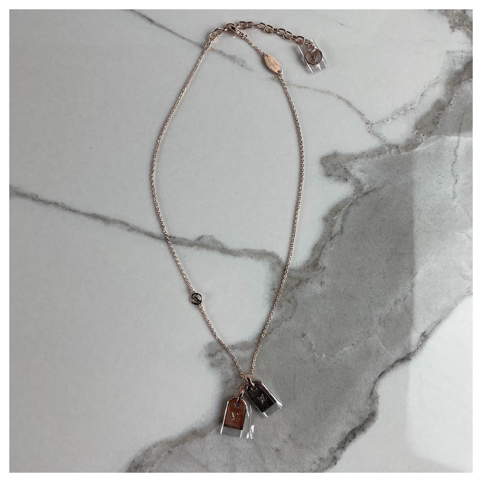 Louis Vuitton Precious Nanogram Tag Necklace Silvery Pink Metal