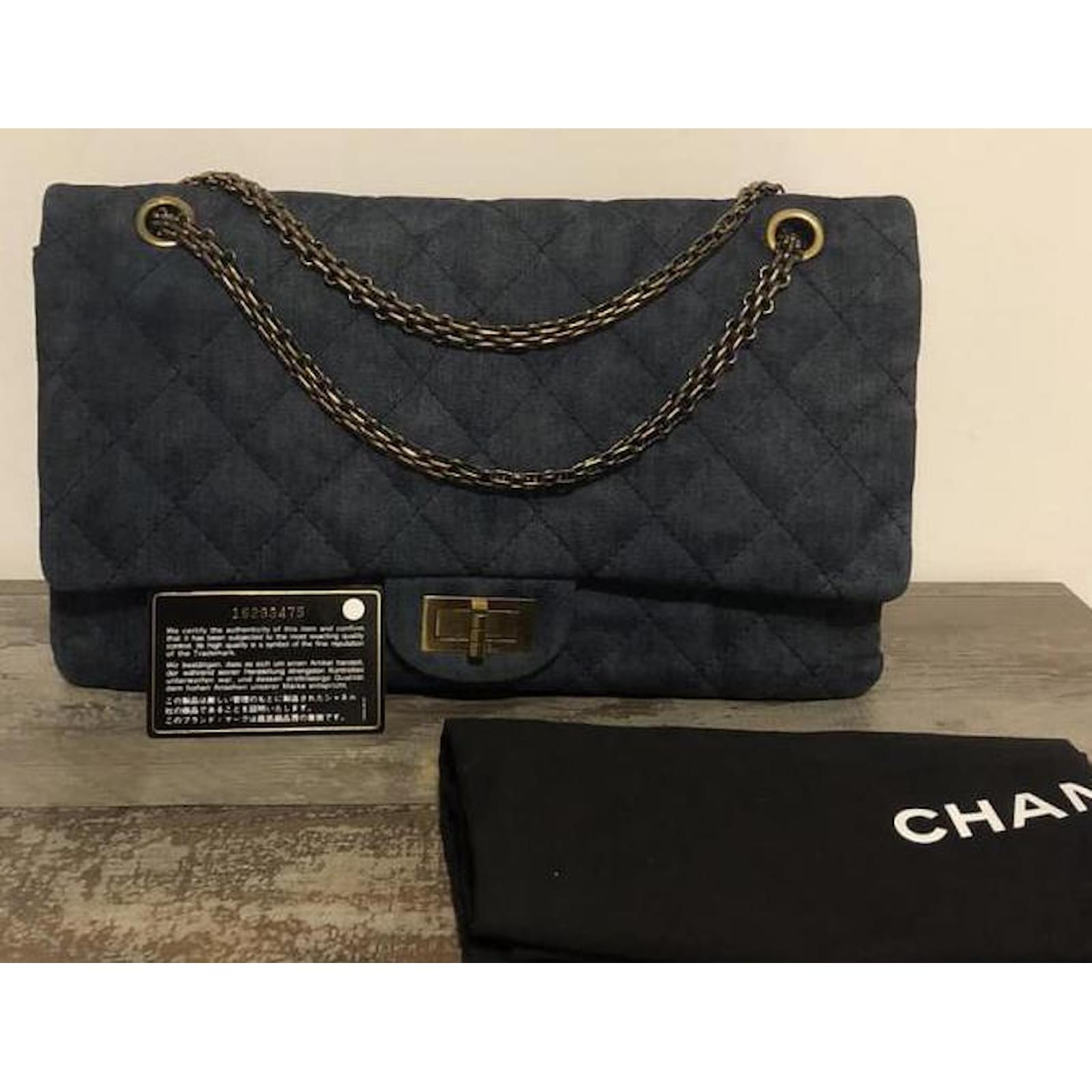 Chanel Classic 2.55 Reissue 227 Maxi lined Flap Navy Blue Denim