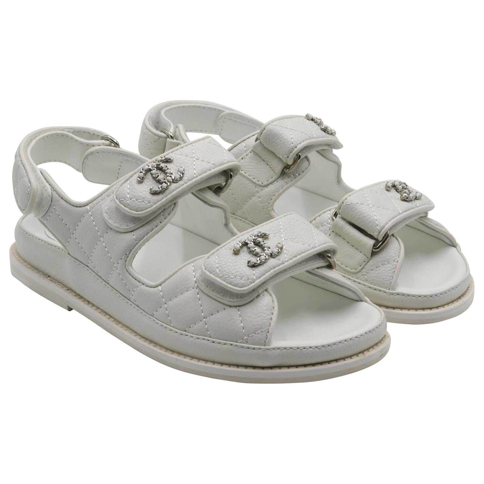 Chanel Quilted Dad Sandals in White Leather