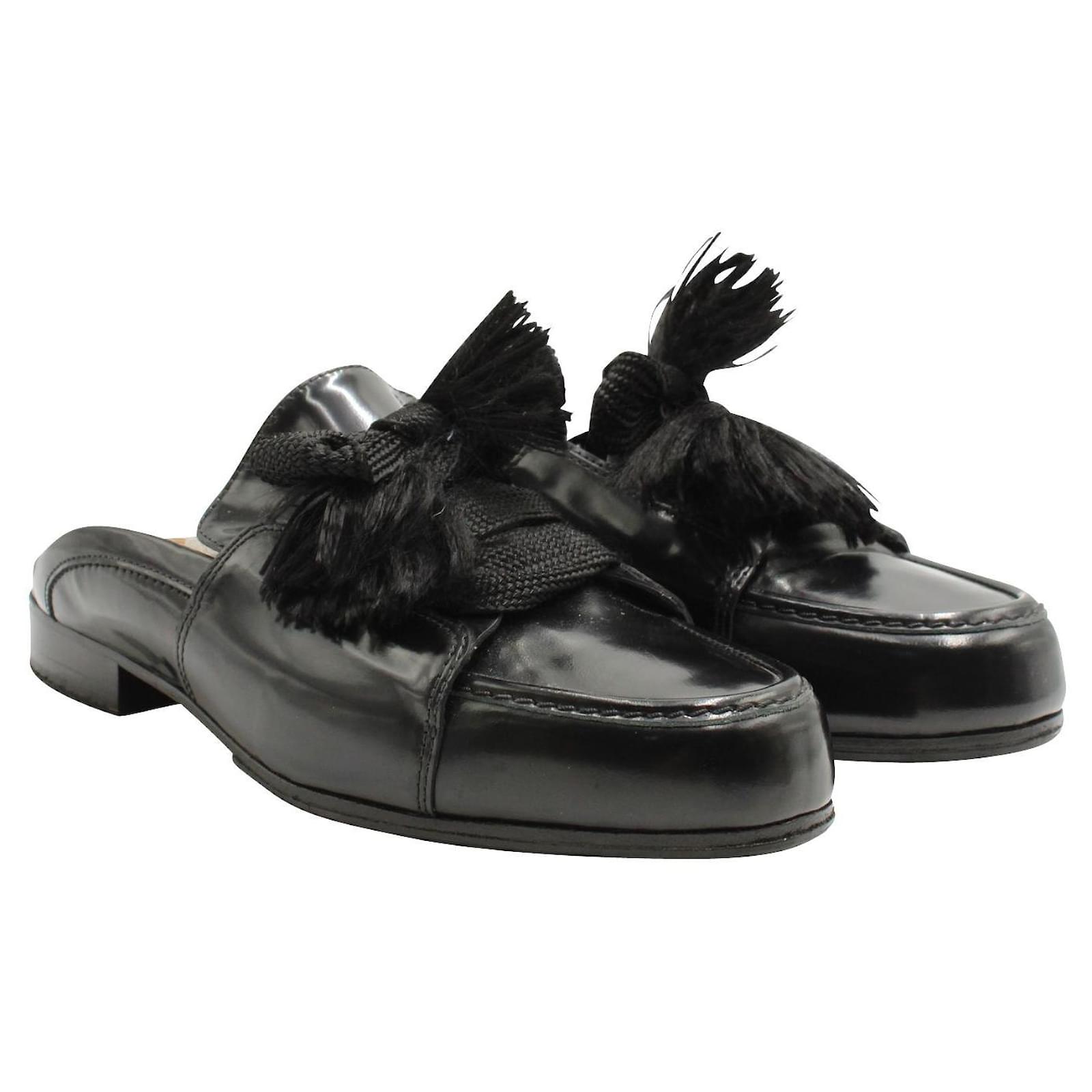 Chlo Claquettes ruban en cuir verni noires ref.696013 Joli Closet