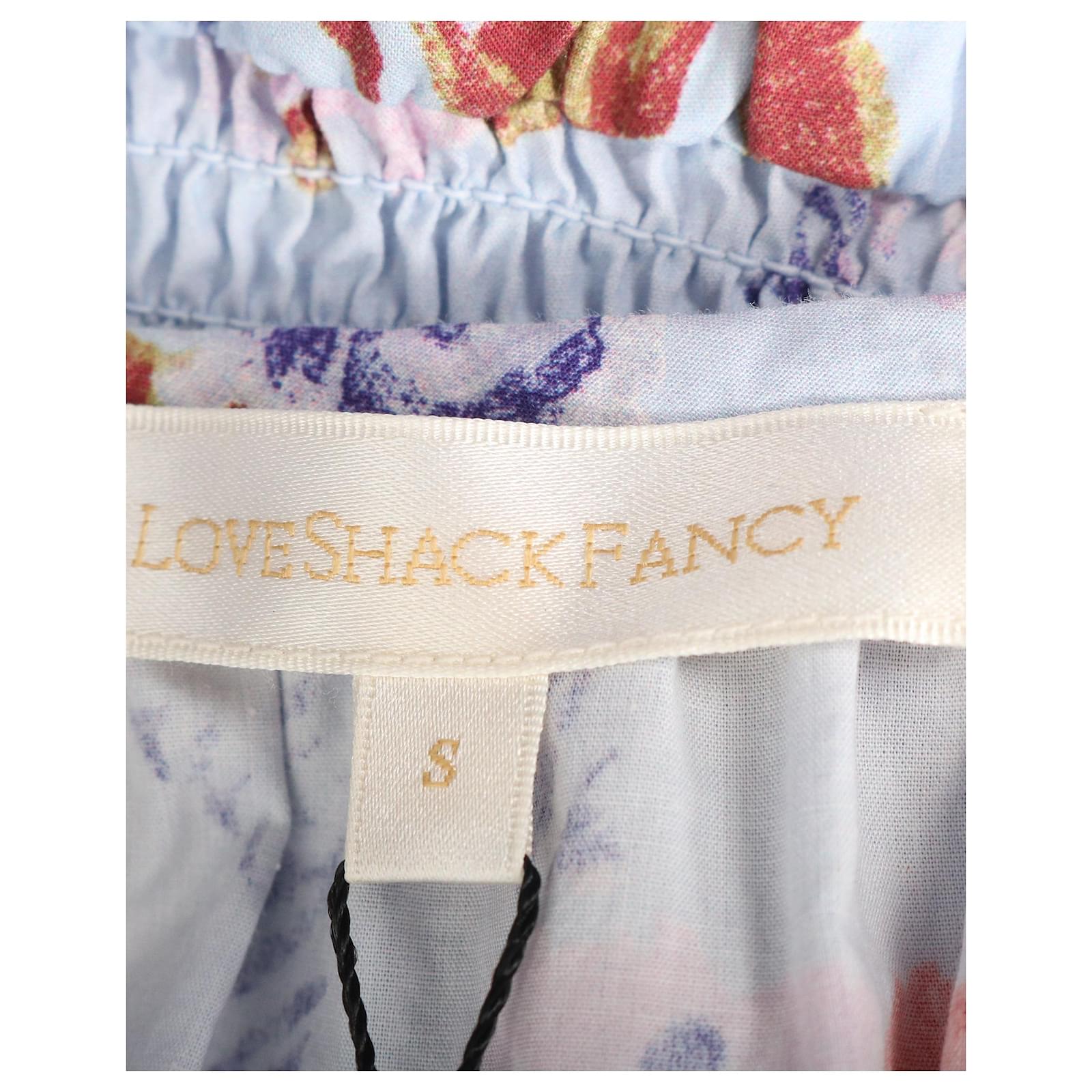 LoveShackFancy Robe longue à fleurs en coton bleu ref.696047 - Joli Closet