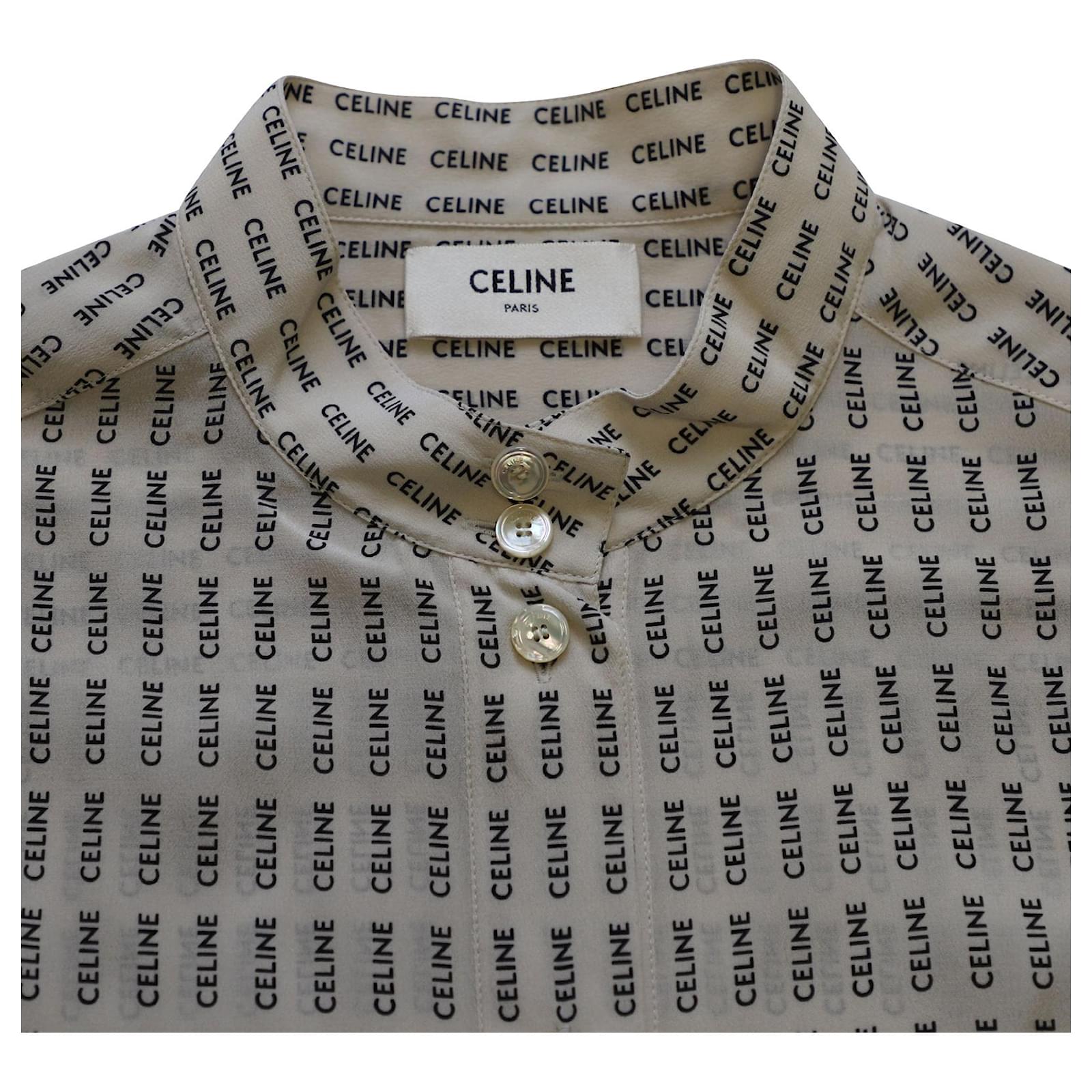 Céline Celine Logo Button Down Shirt in Cream Silk White ref.696551 - Joli  Closet