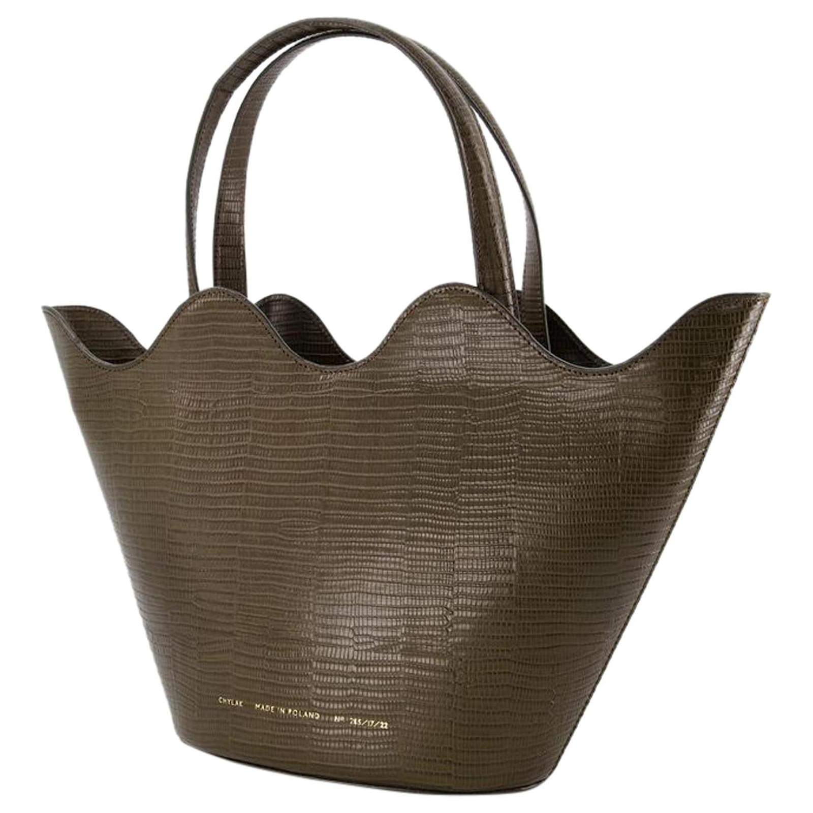 Wavy Basket Tote Bag - Chylak - Brown - Lezard Embossed Leather