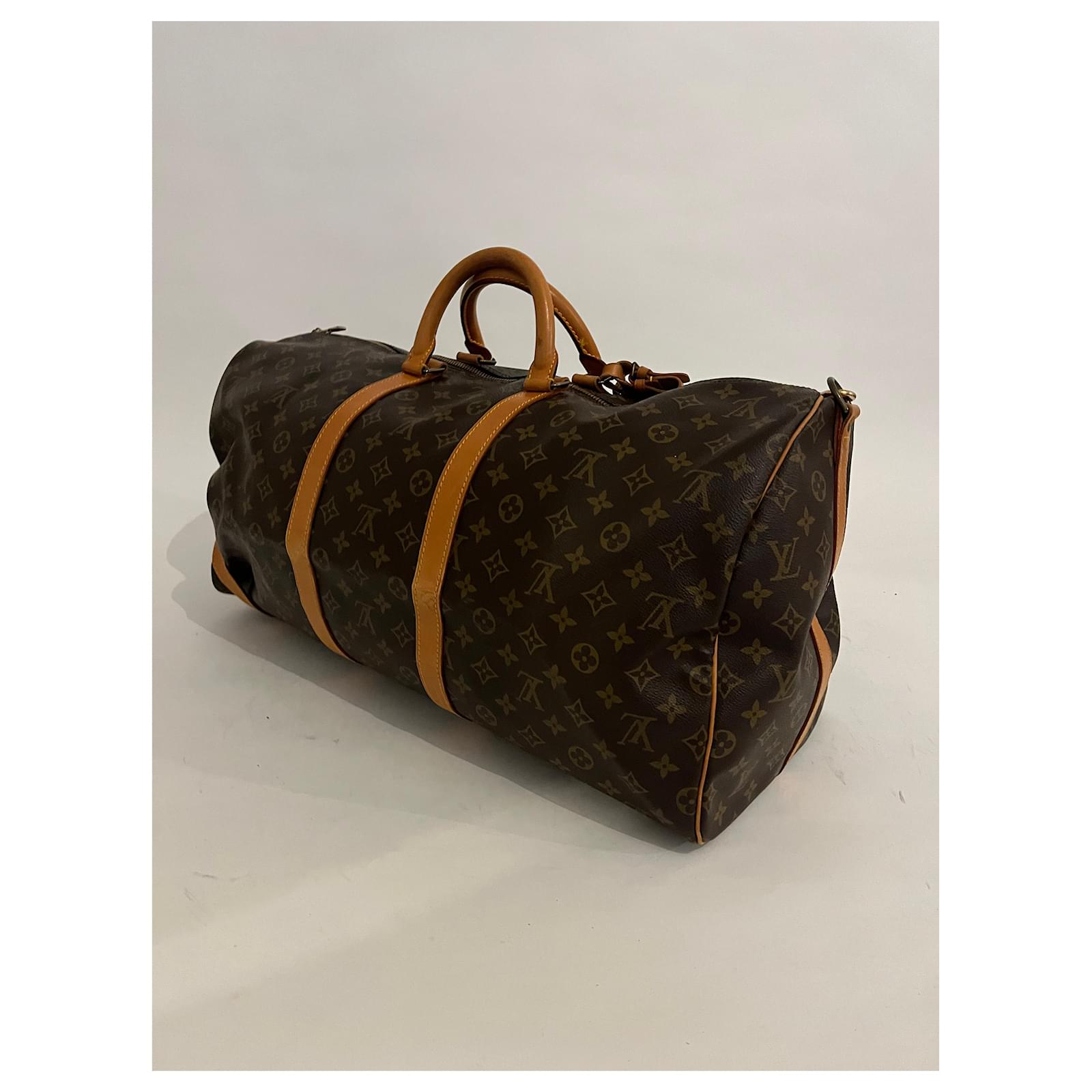 Brown Coated Canvas Louis Vuitton Keepall Bandouliere 55 Cloth ref