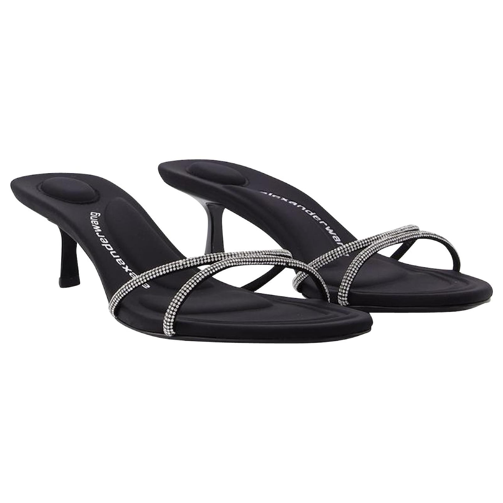 Alexander Wang Dahlia 50 Sandals in Crystal / Black Leather