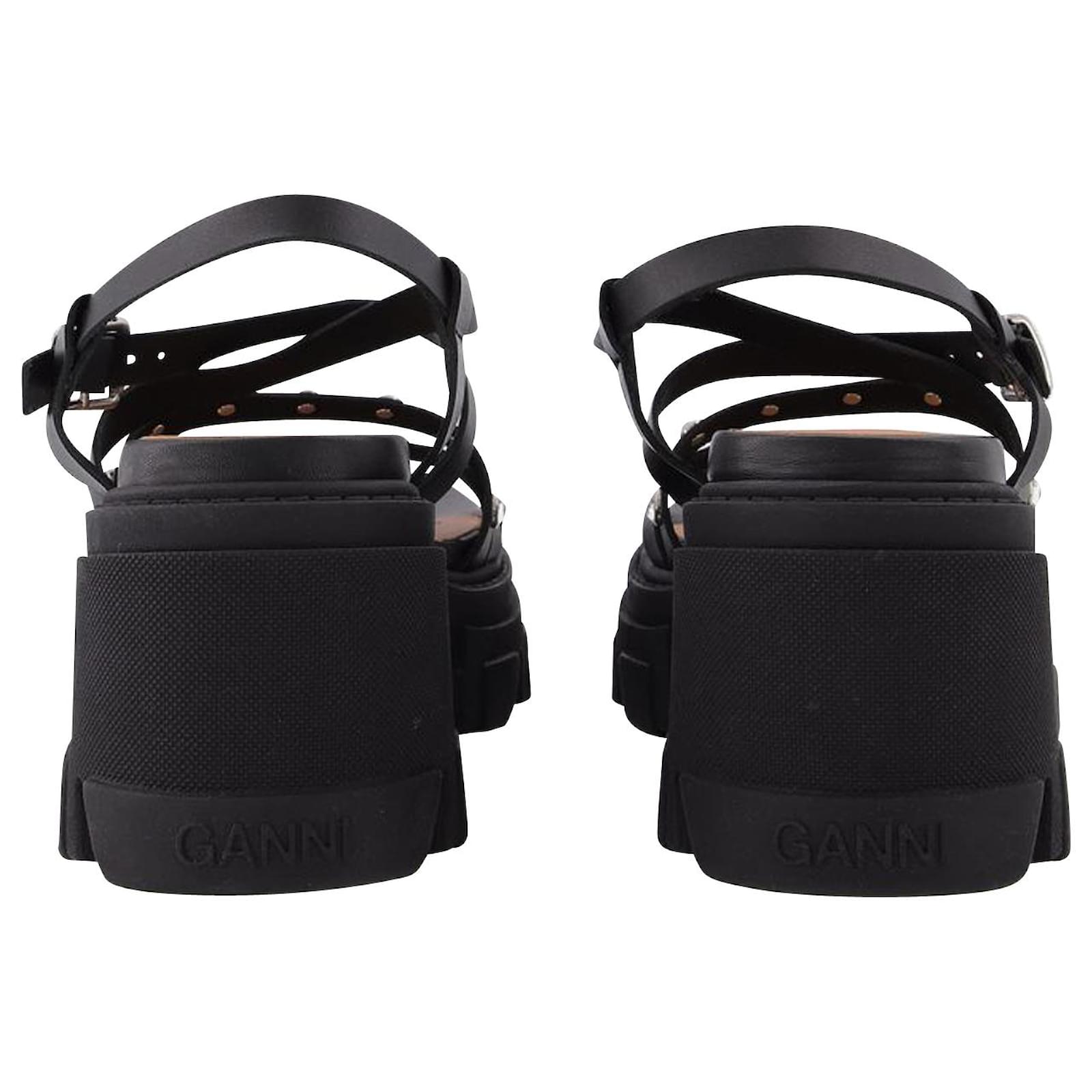 Ganni Black Leather Cleated Sandals Joli Closet