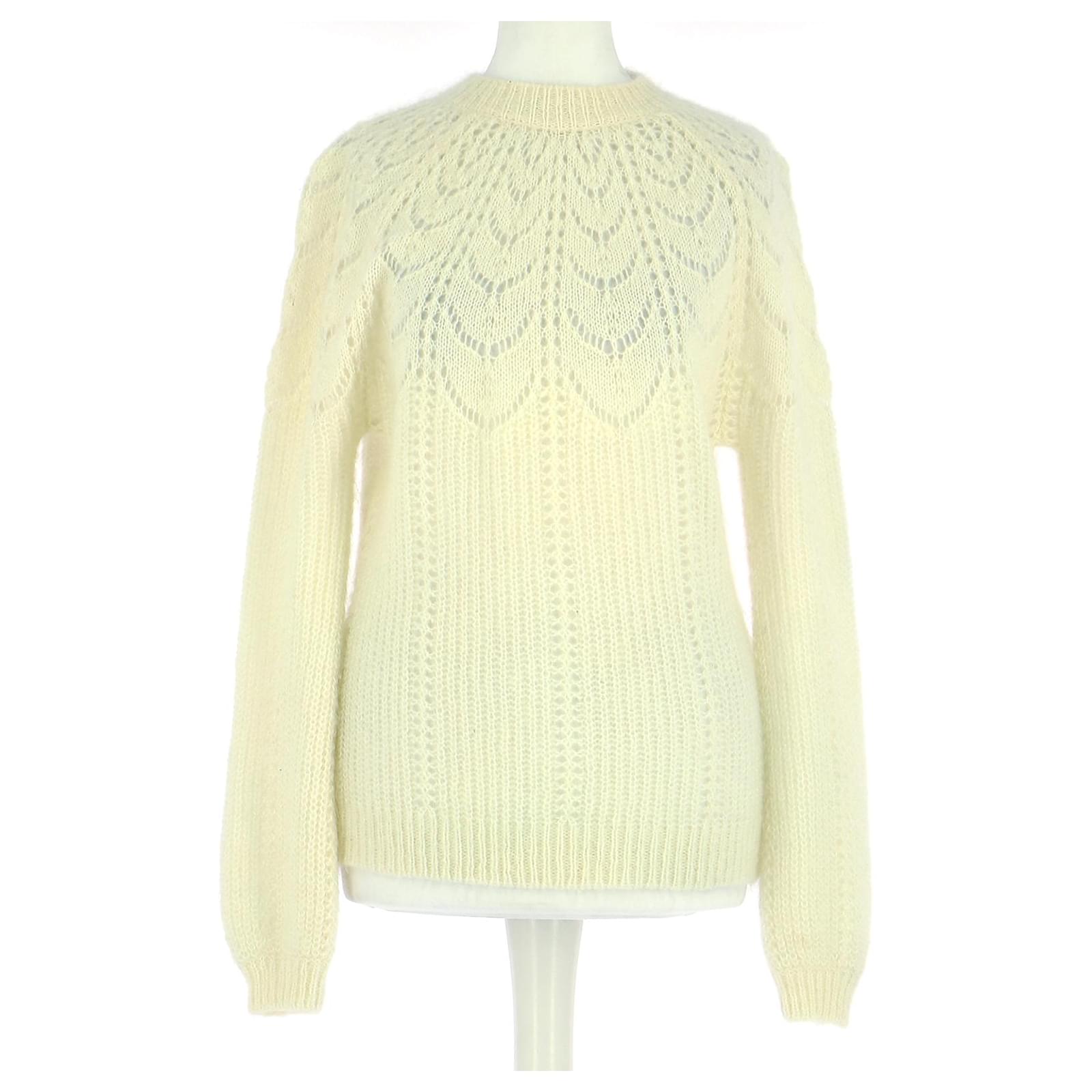 Pull Sézane En Mohair Et Laine Avec Perles - Taille S, Couleur Ivoire
