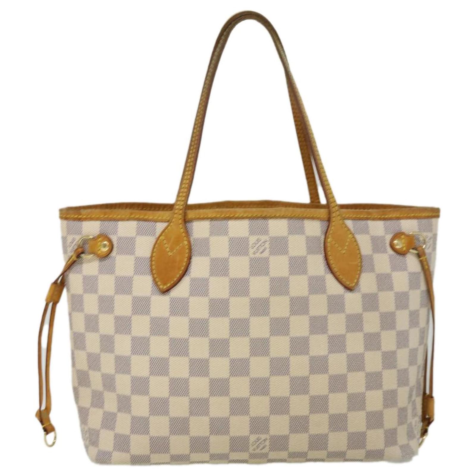 AUTHENTIC LOUIS VUITTON N51110 Damier Azur Never full PM Tote Bag White  0038