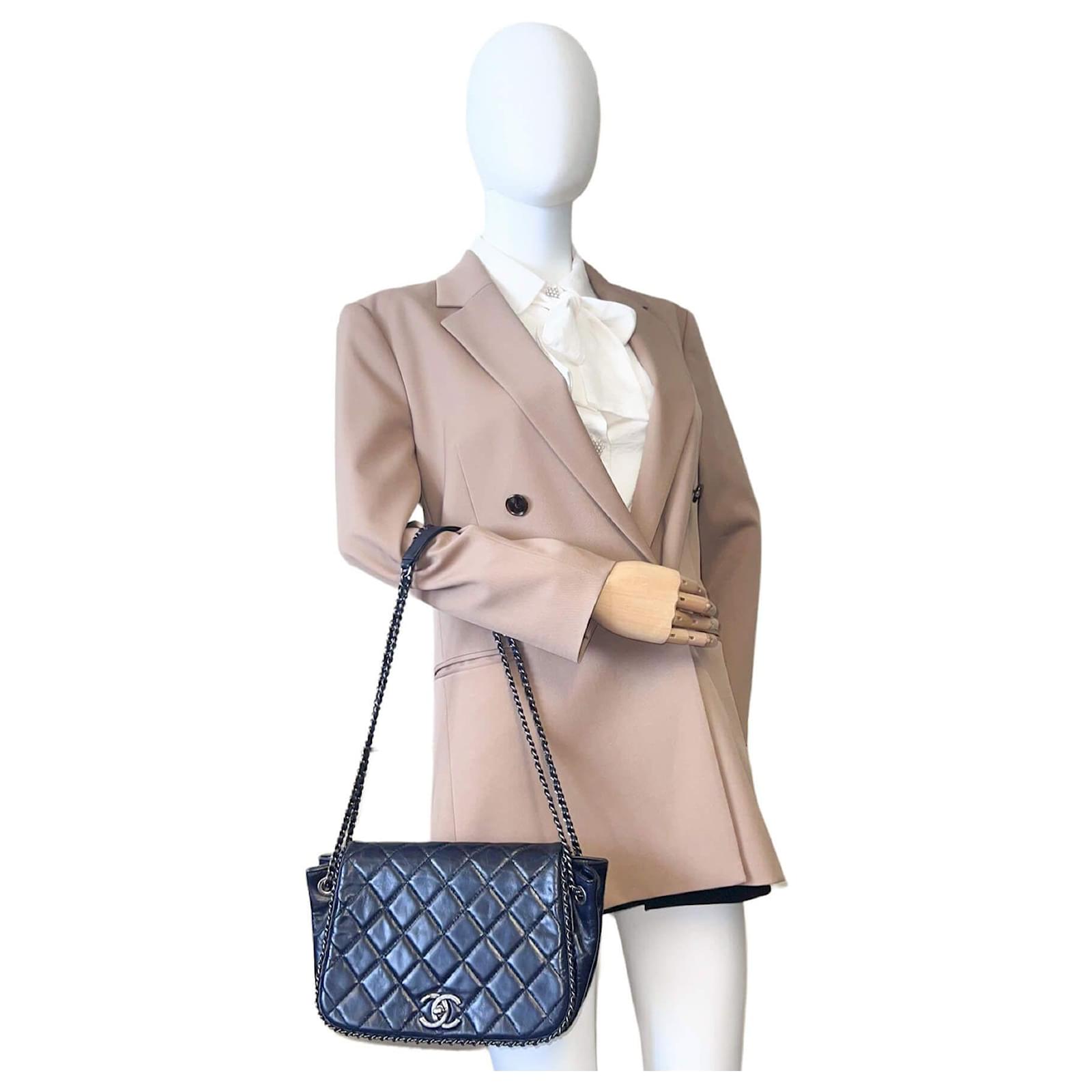 Chanel Accordion Flap Bag Navy Aged Calfskin Ruthenium Blue