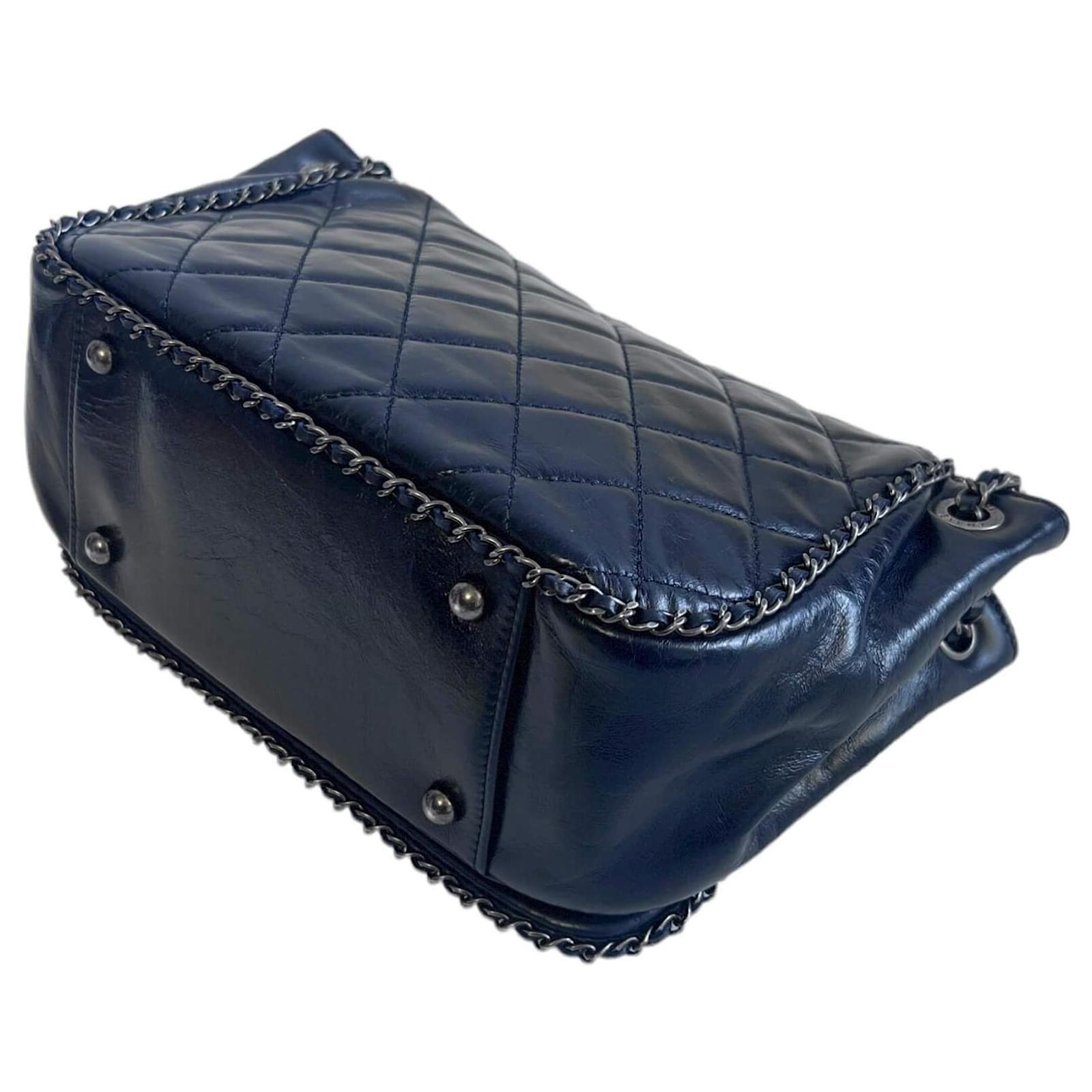 Chanel Accordion Flap Bag Navy Aged Calfskin Ruthenium Blue