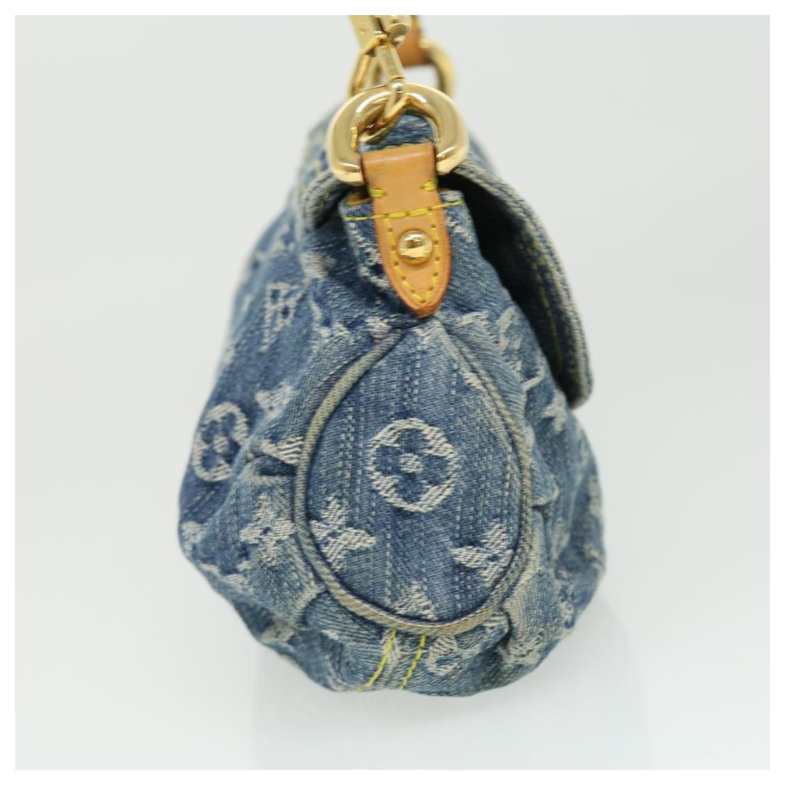 Authentic LOUIS VUITTON Mini Pleaty Shoulder Bag Monogram Denim Blue M95050
