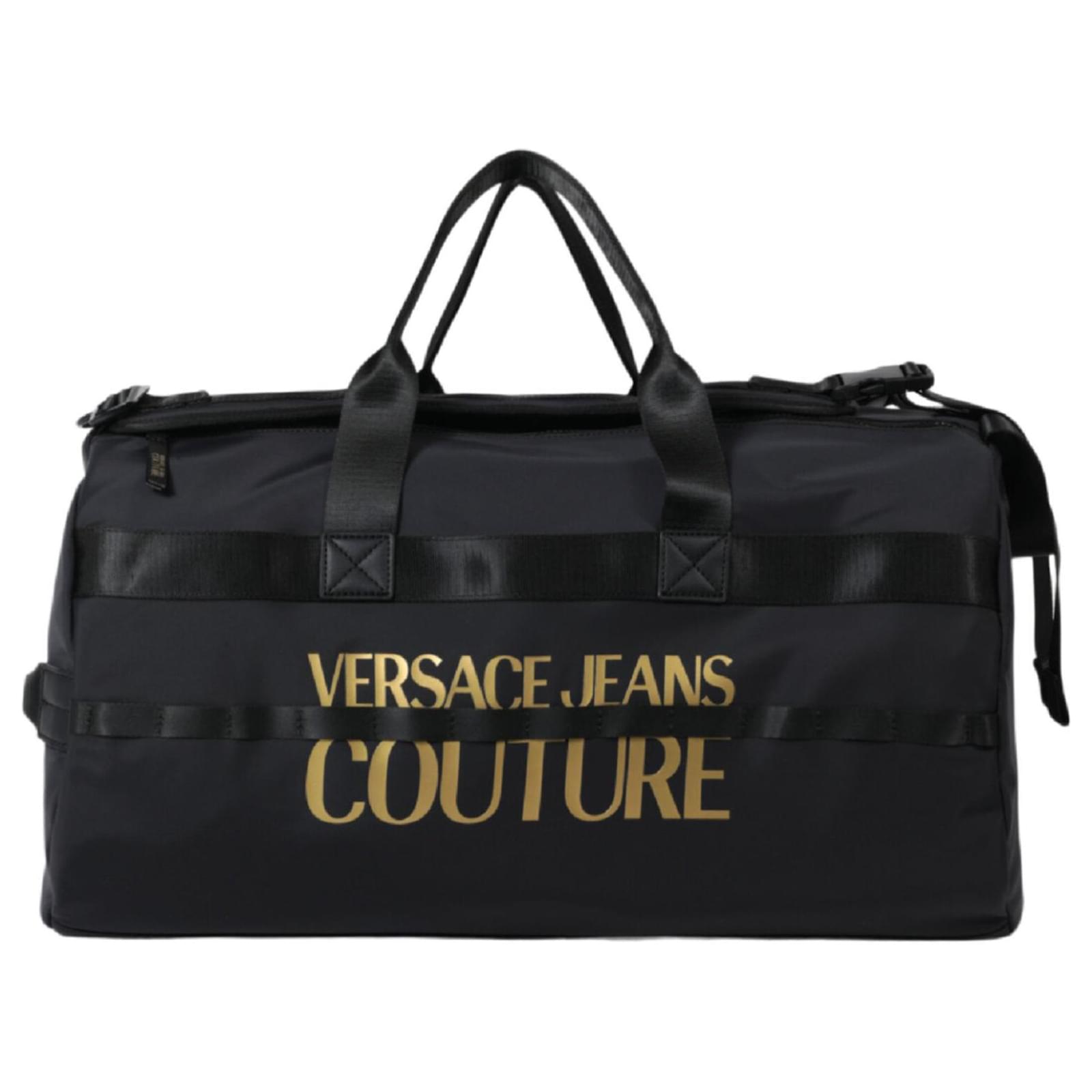 Versace Jeans Couture Metallic Logo Nylon Duffel Bag Black Polyester