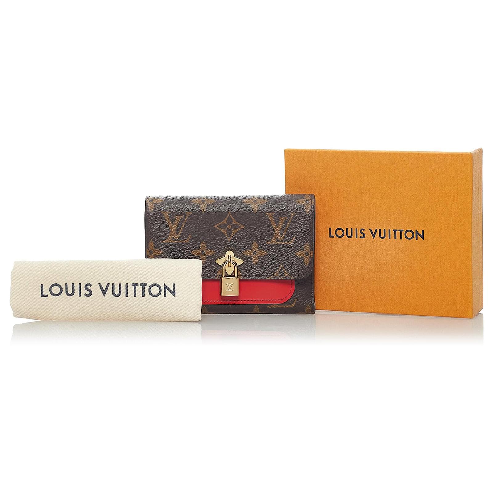 LOUIS VUITTON Monogram Flower Lock Compact Wallet Coquelicot