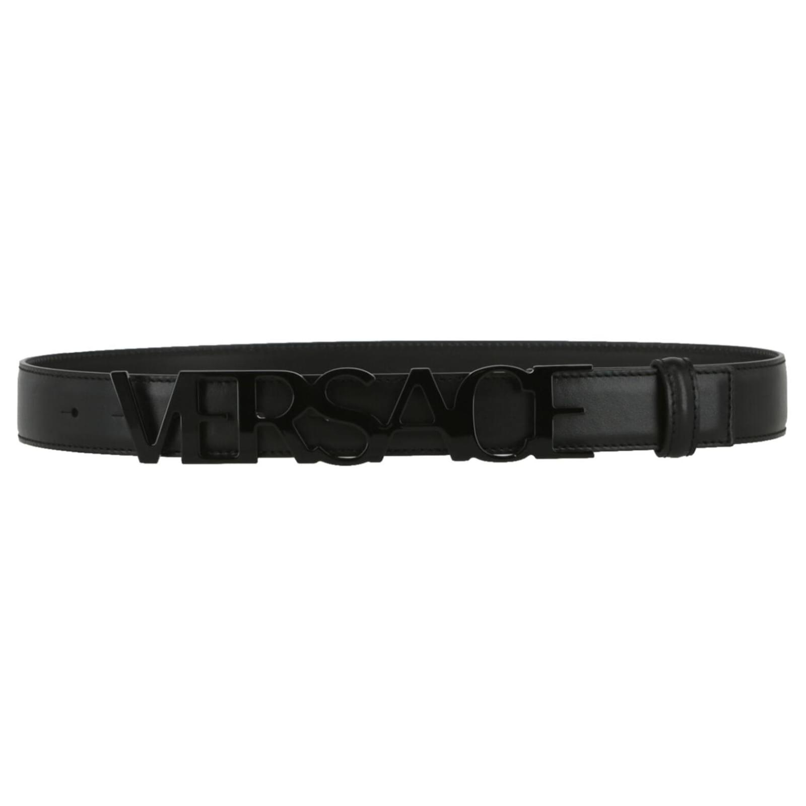 Versace Logo Leather Belt Black ref.705218 Joli Closet