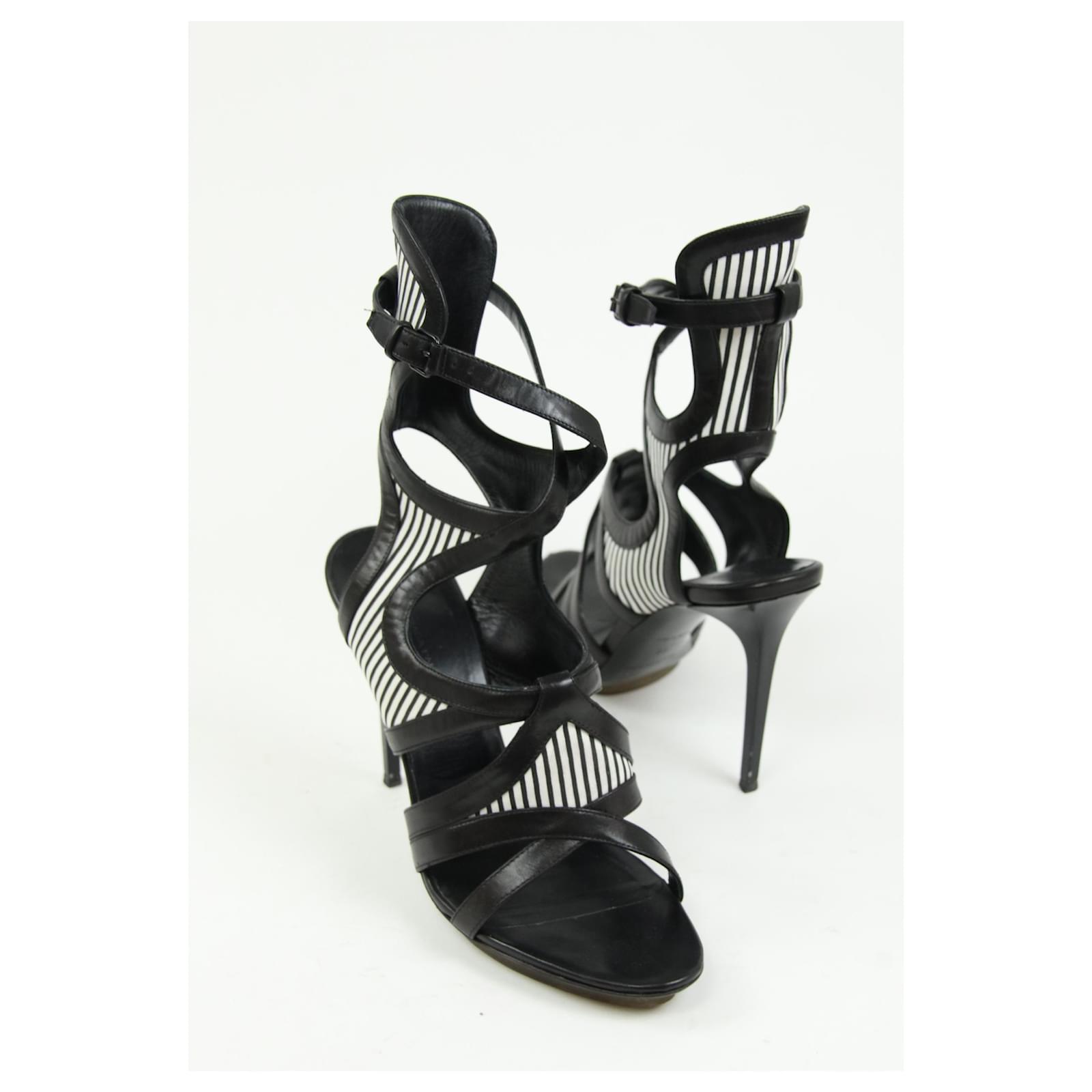 Balenciaga Elastic Crisscross Slingback Sandals in Black Leather