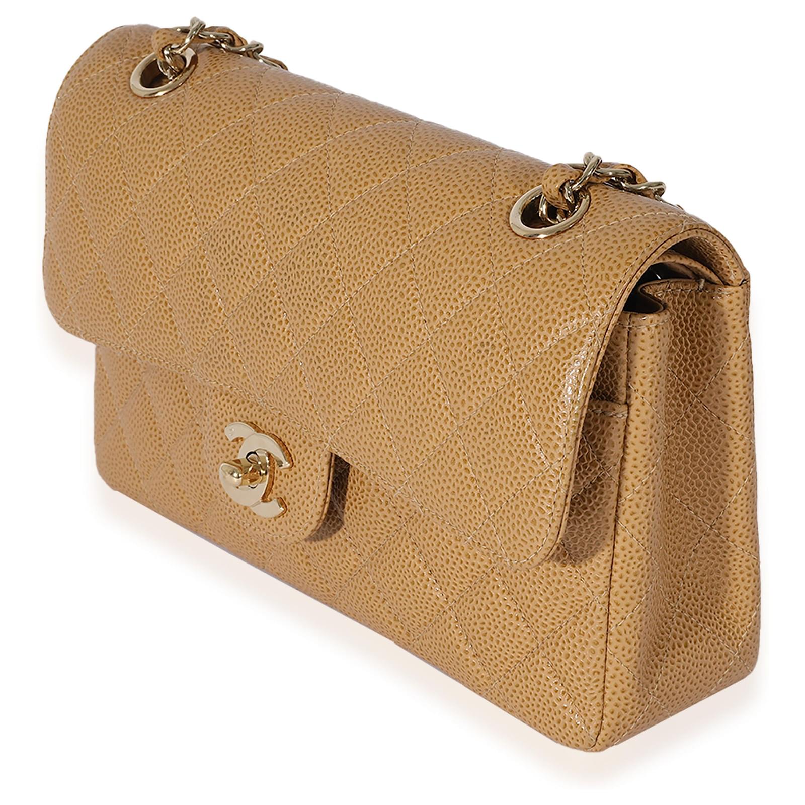 Chanel Beige Claire Quilted Caviar Small Classic Double Flap Gold Hardware,  2022 Available For Immediate Sale At Sotheby's