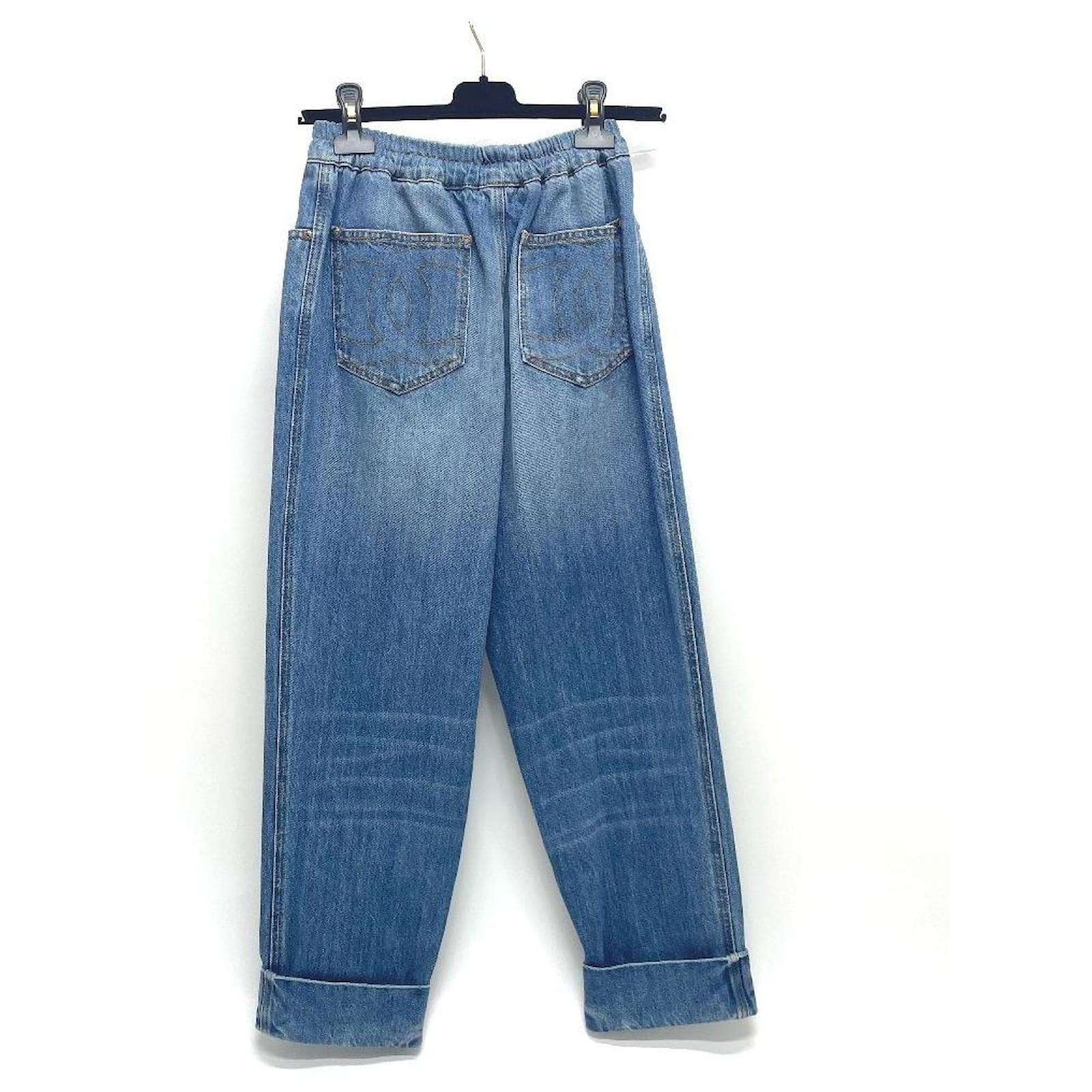 CHANEL BD249 CC Coco Mark 18A Roll Up Bottoms Jeans Denim Pants