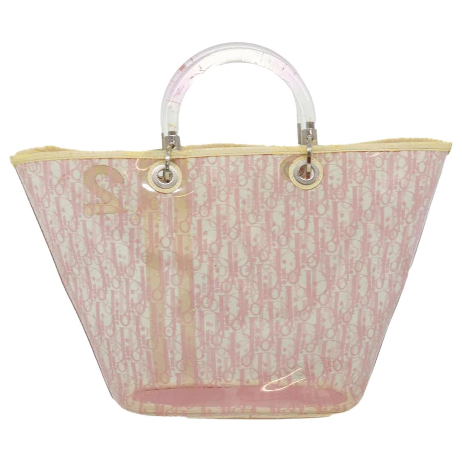 Christian Dior Trotter Canvas Hand Bag Vinyl Pink Clear Auth rd3531 ref.707463 Joli Closet