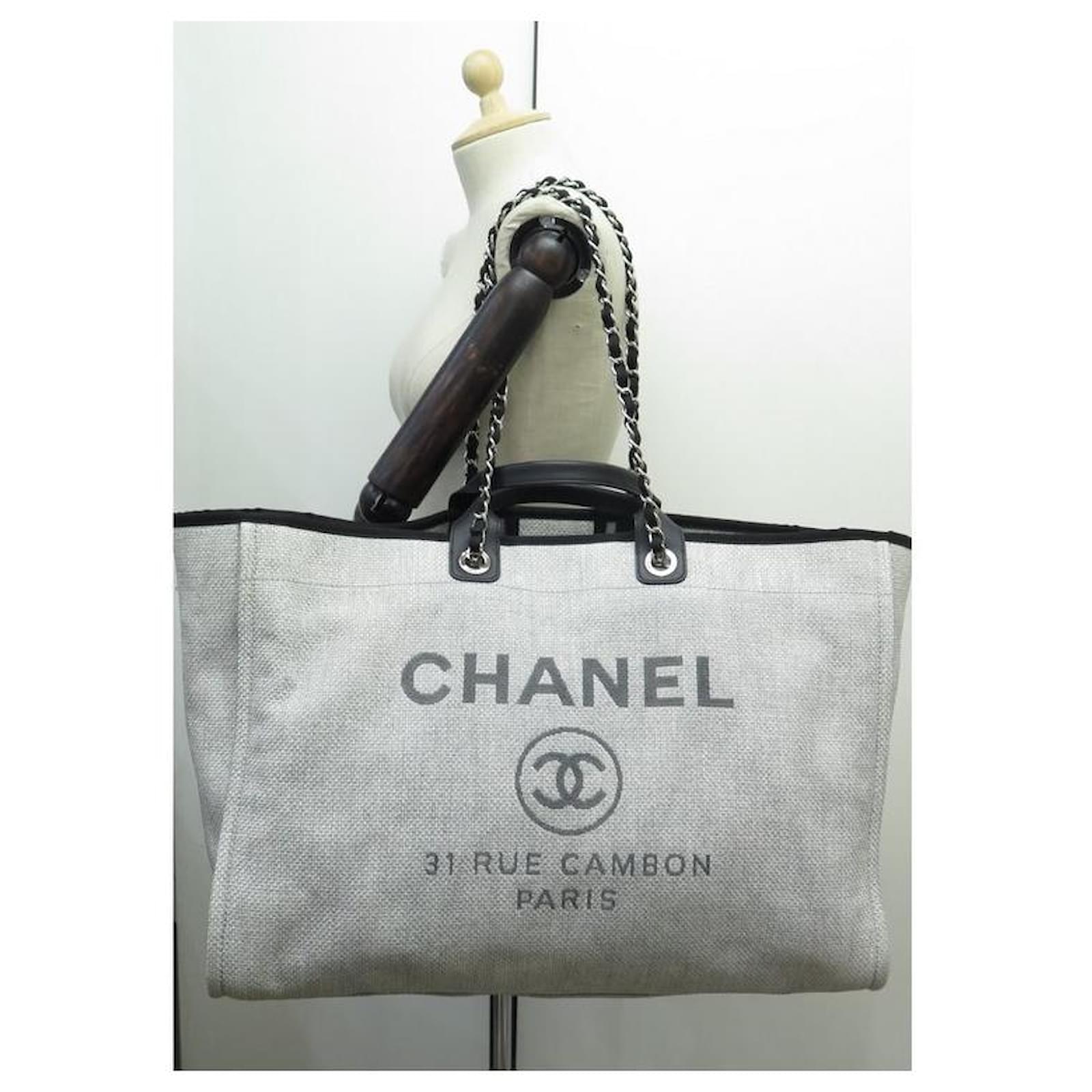 Chanel Grey Canvas and Leather Medium Deauville Shopper Tote Chanel