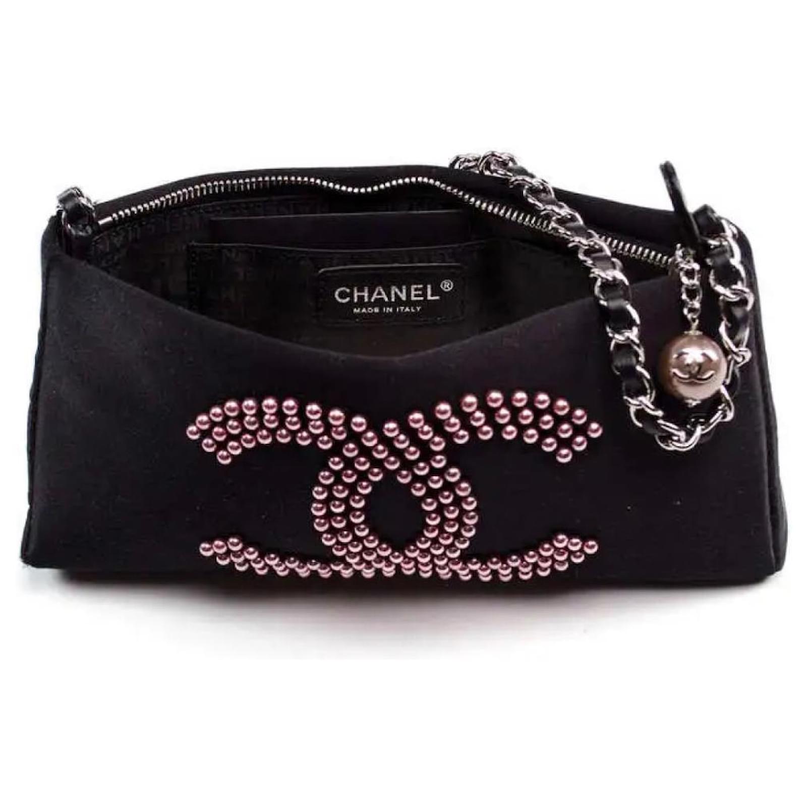 Chanel Black Satin Baguette Pochette Beaded Shoulder Hand Bag from the  2004/2005 collection