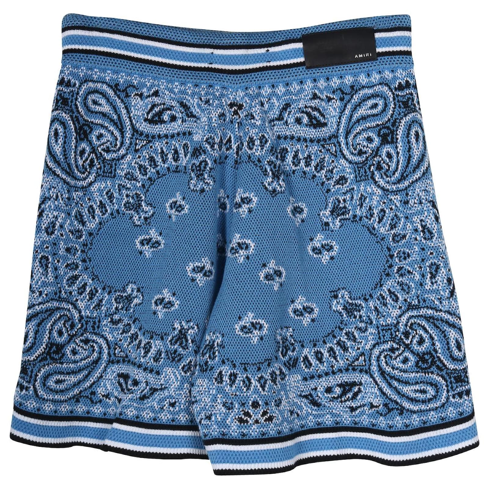 Men's luxury shorts - Amiri black cotton shorts with orange and blue bandana  print