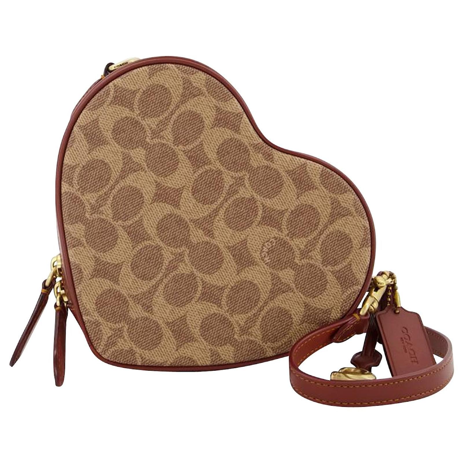 Coach Heart Crossbody Bag in Brown Coated Canvas Cloth ref.711254