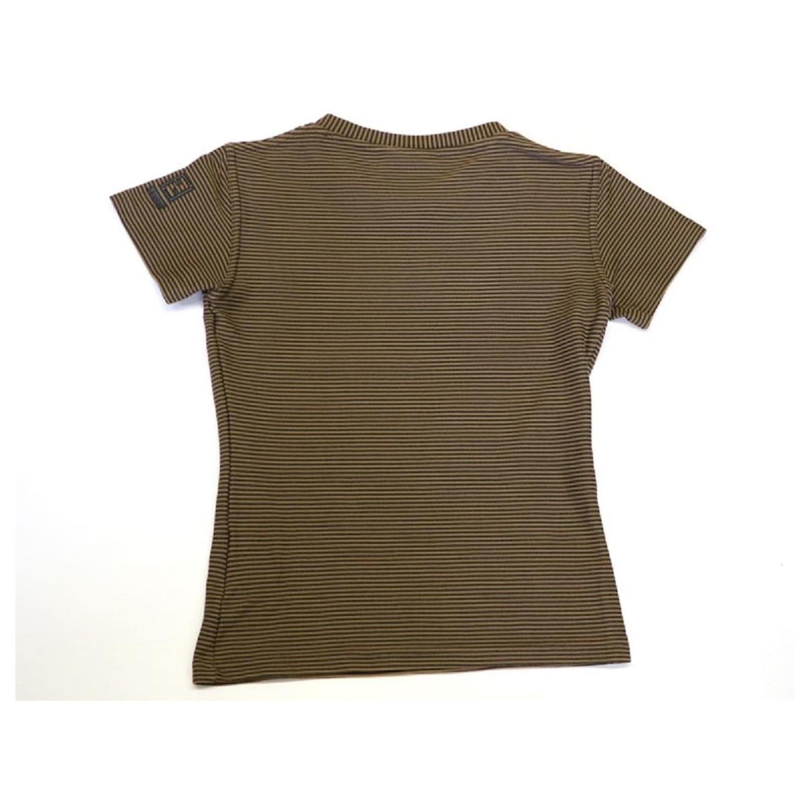 FENDI T-shirt cut-and-sew tops short sleeve Brown Polyamide