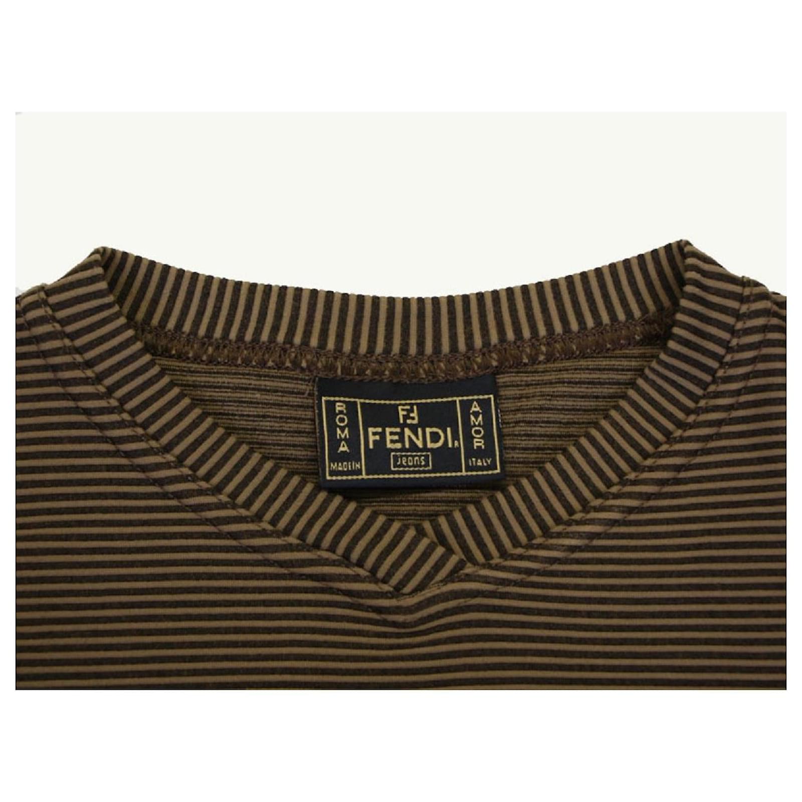 FENDI T-shirt cut-and-sew tops short sleeve Brown Polyamide