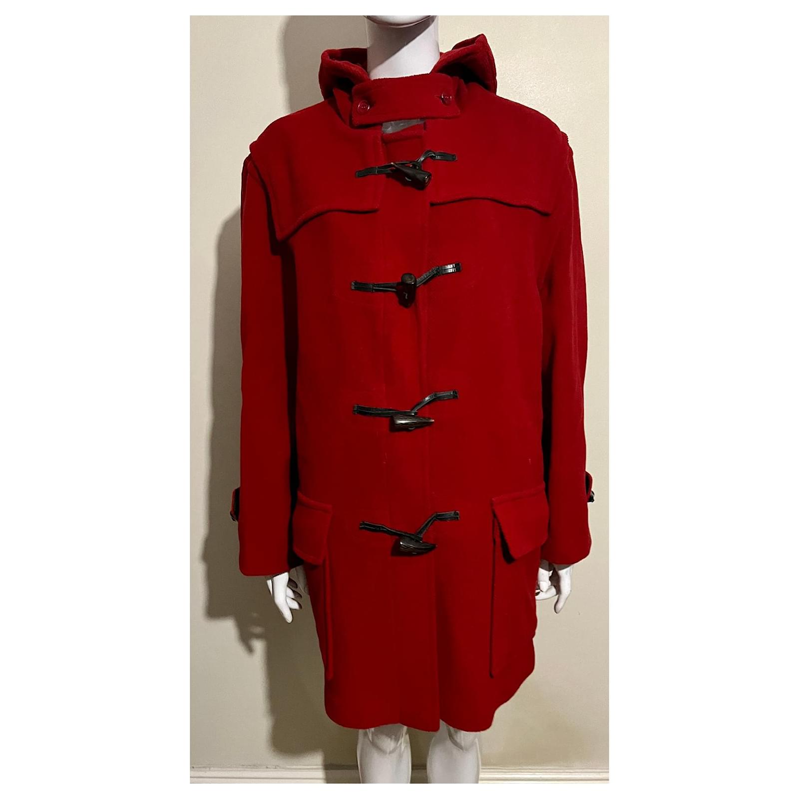 Burberry vintage hooded duffle coat, Special edition Red Wool  -  Joli Closet