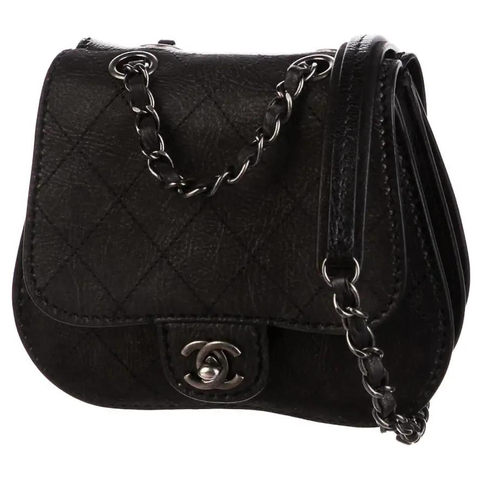 Chanel Classic Flap Small Mini Quilted Saddle Black Nubuck Crossbody  Leather Bag Mohair  - Joli Closet
