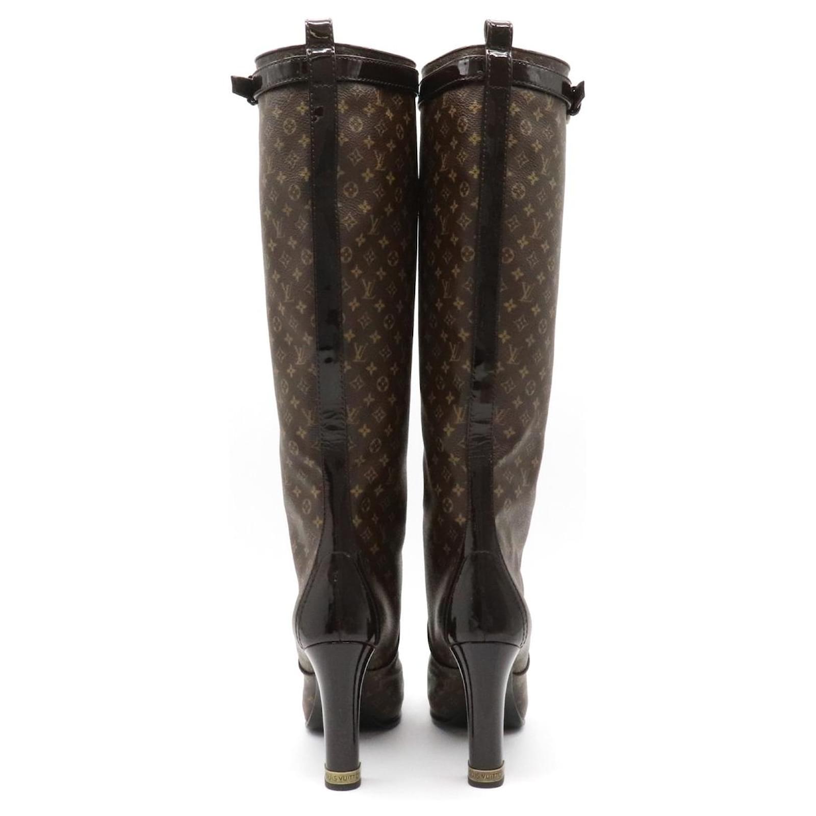 LOUIS VUITTON monogram long boots heel boots Brown Synthetic ref