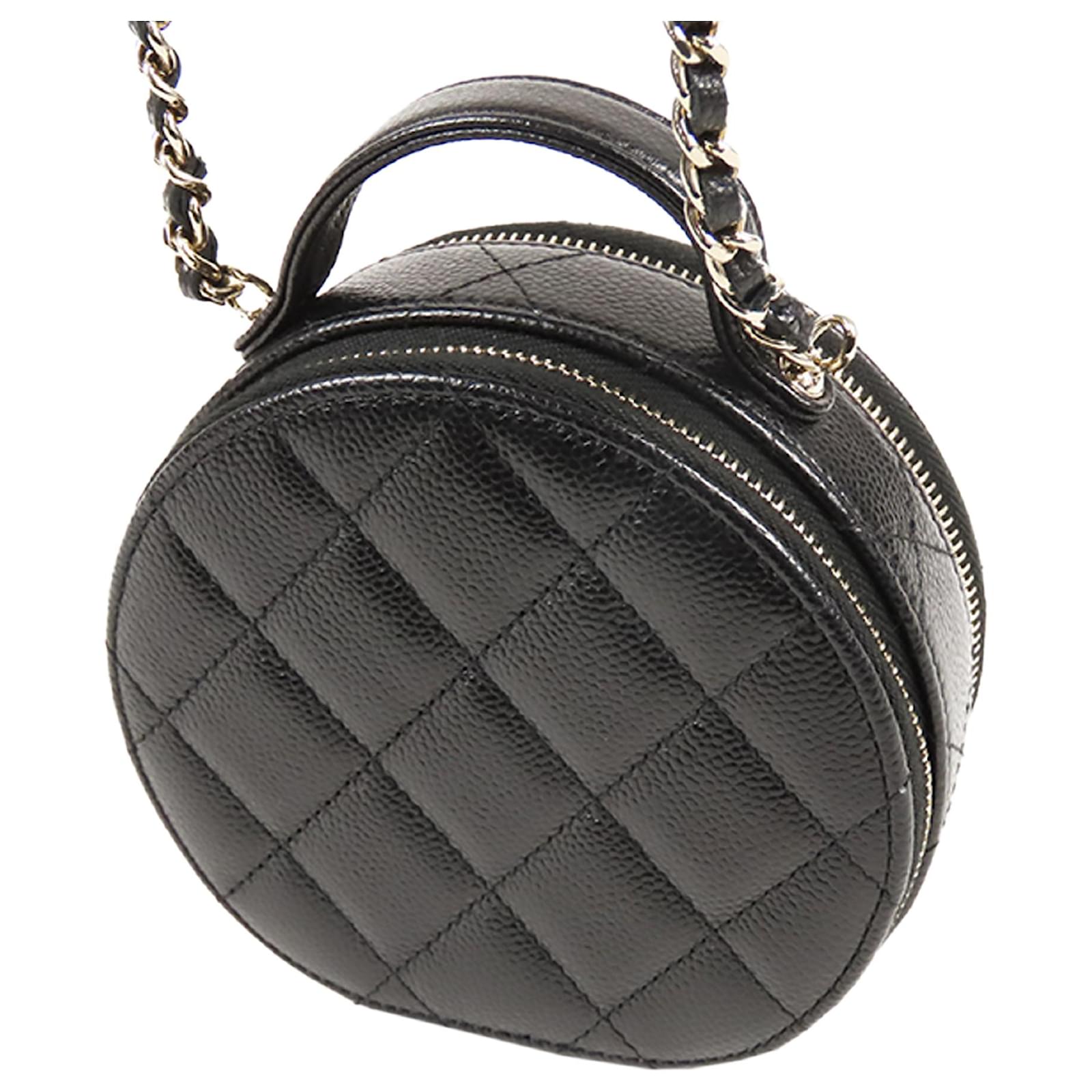 Chanel Choco Bar Cc Logos Round Hand Bag 7268976 Purse Black Leather