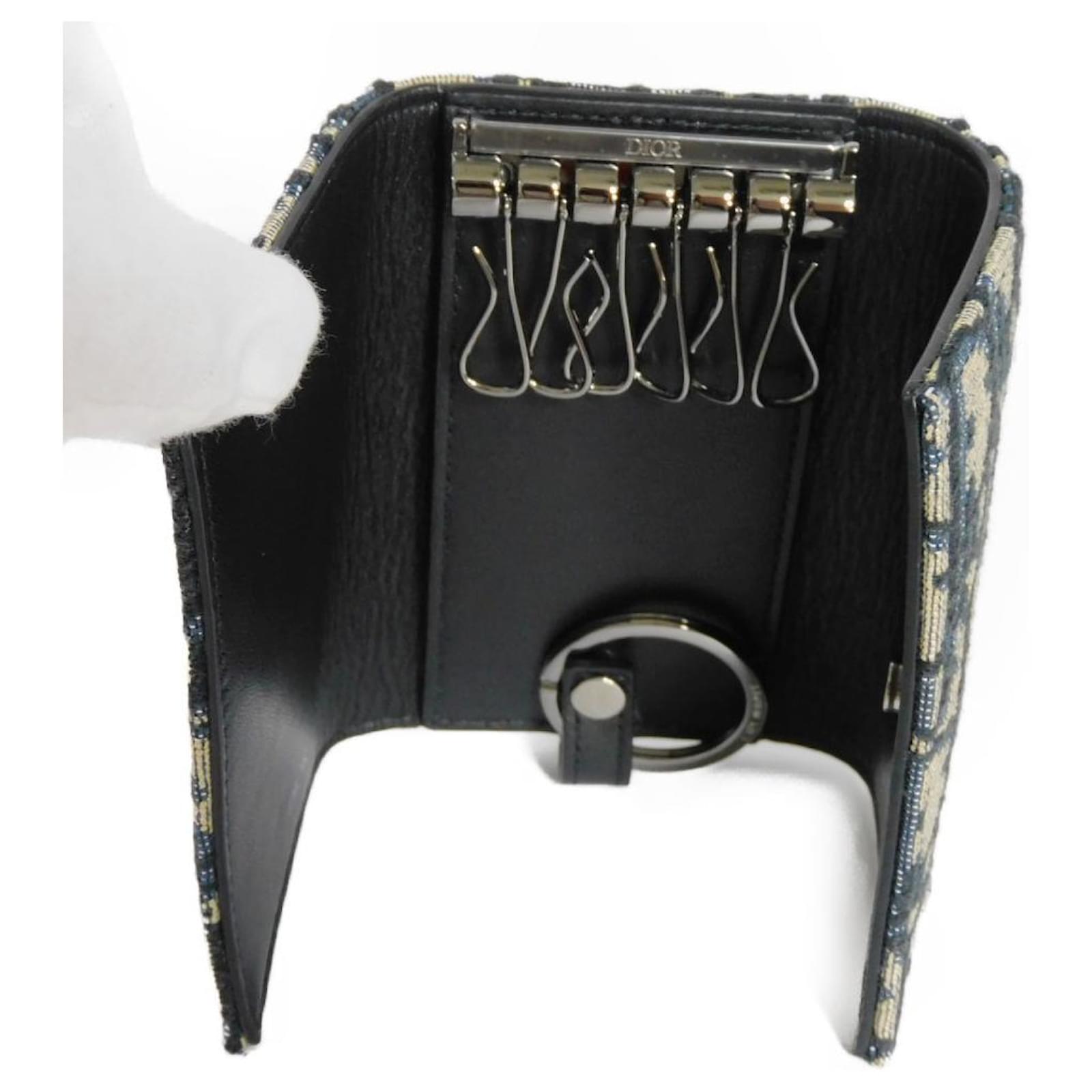Dior] Dior Keychain Key Case Jacquard 6 Rows Snap Button Oblique Black  Beige Navy blue Leather ref.712672 - Joli Closet