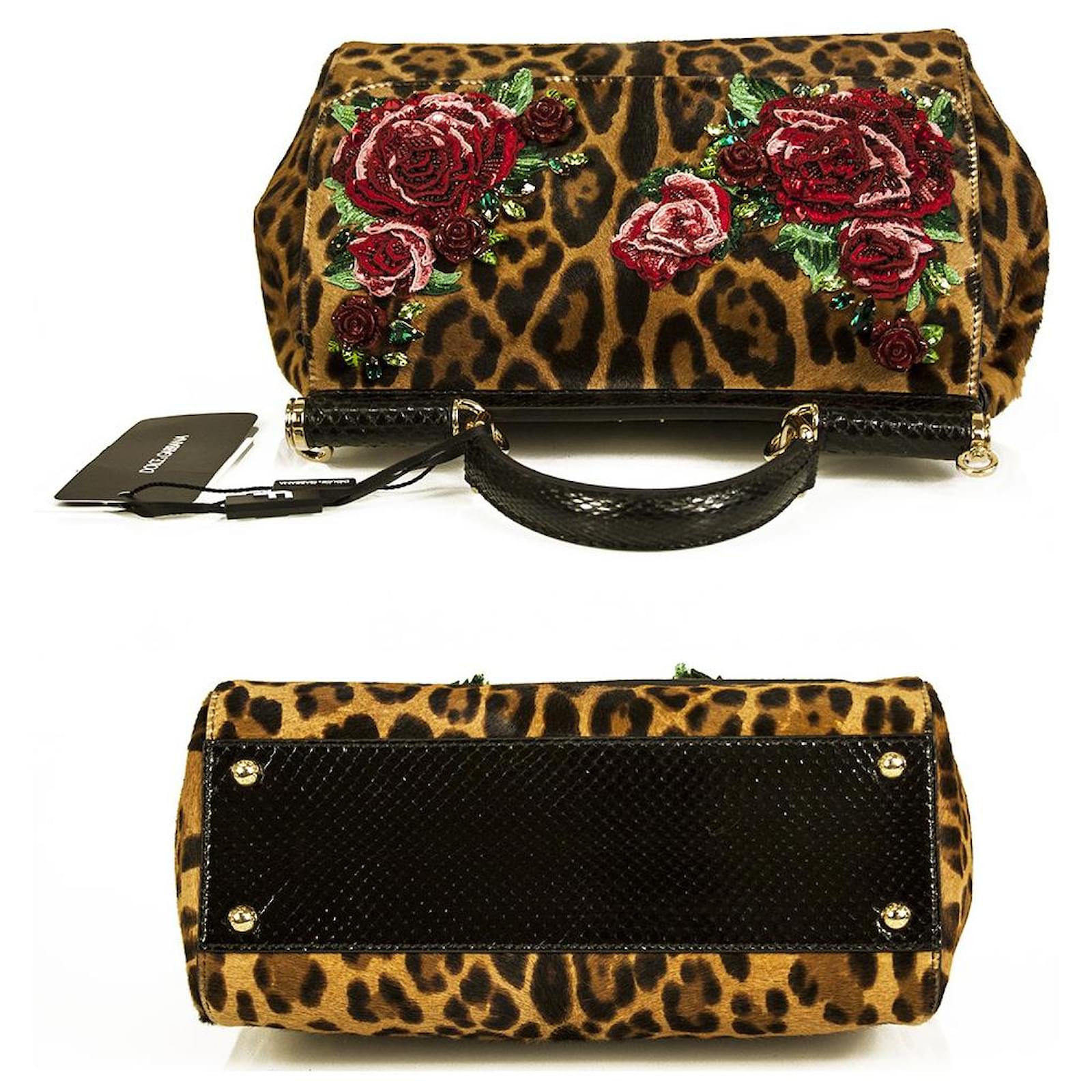 Dolce & Gabbana Leopard Printed Pony Fur Decorated with Roses