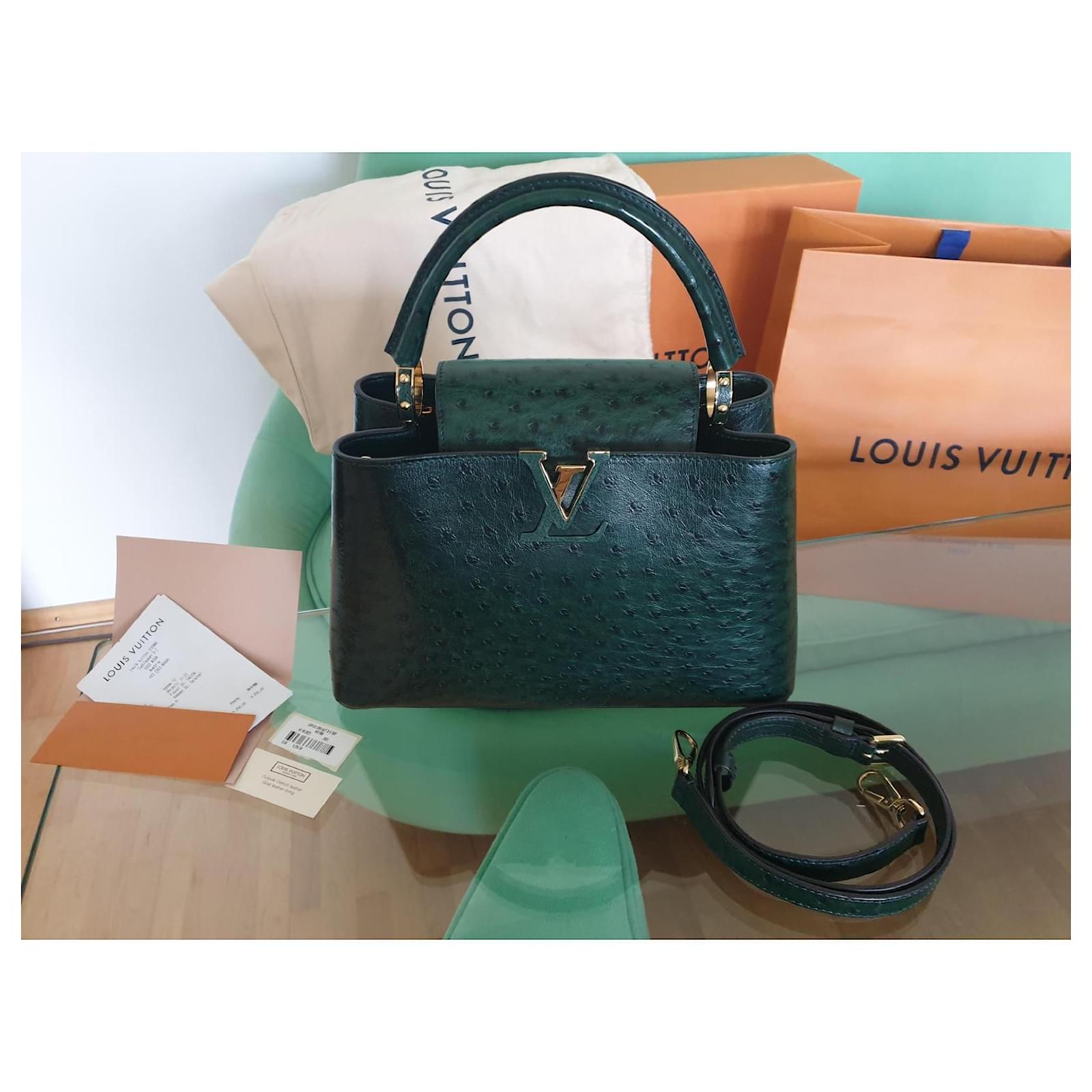 Louis Vuitton, Bags, Louis Vuitton Mini Capucines Blue Ostrich Shoulder  Bag