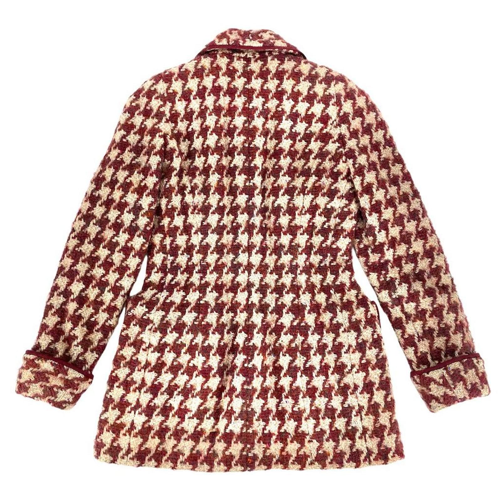 Chanel Jacket Ladies Red Series Coco Button Houndstooth Check Out
