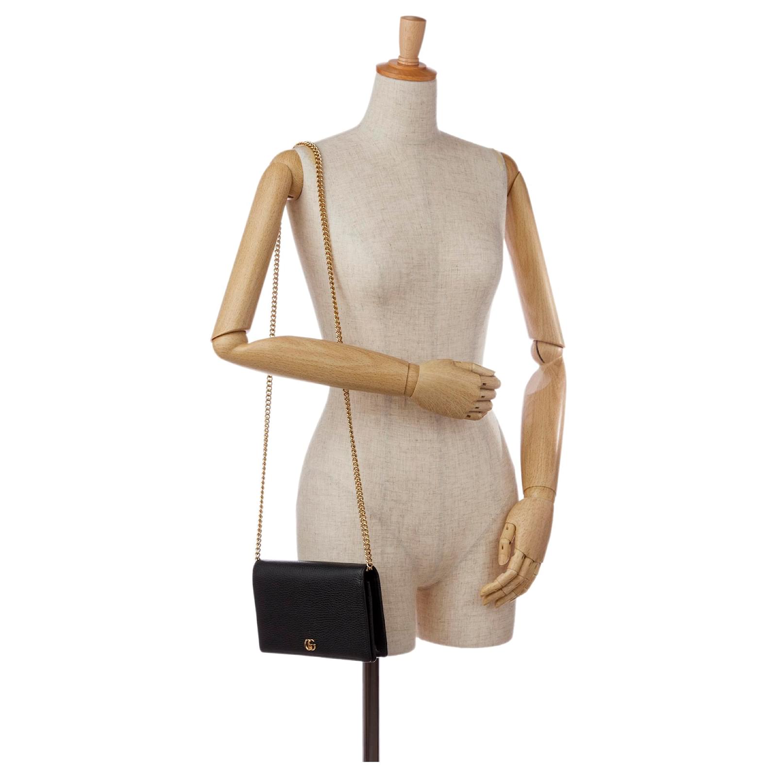 Gucci Black GG Marmont Wallet On Chain Leather Pony-style calfskin