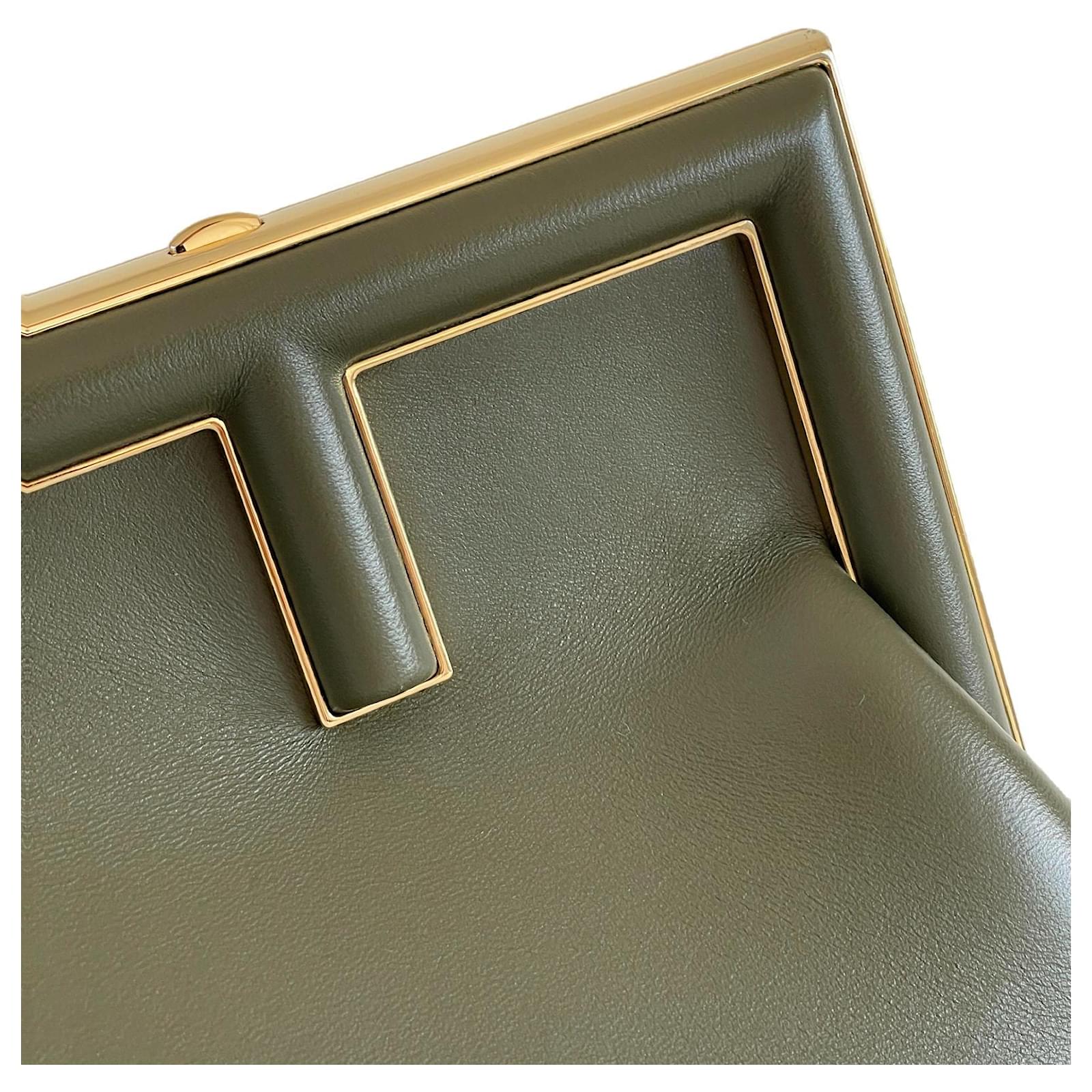 Fendi first small clutch shoulder bag olive soft dark green lambskin nappa  leather Black ref.670409 - Joli Closet