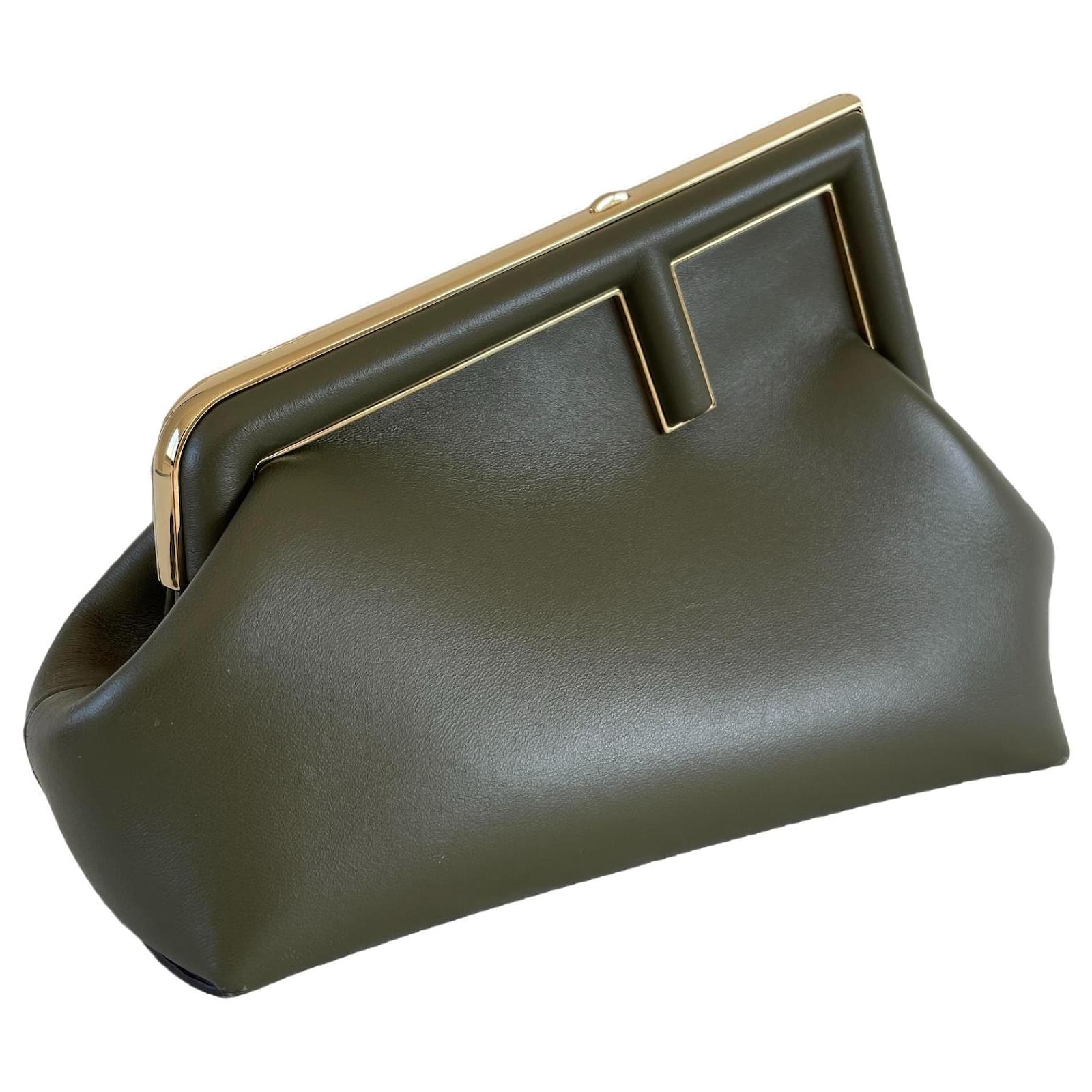 Fendi first small clutch shoulder bag olive soft dark green lambskin nappa  leather Black ref.670409 - Joli Closet