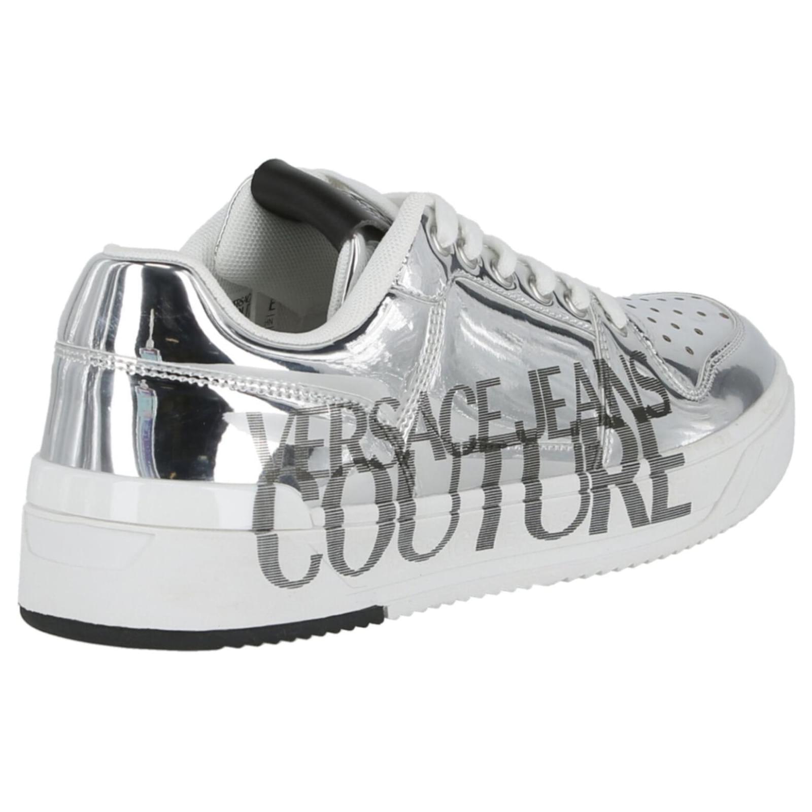 VERSACE JEANS COUTURE シルバー Versace JEANS COUTURE Crocodile Effect Metallic Faux Leather