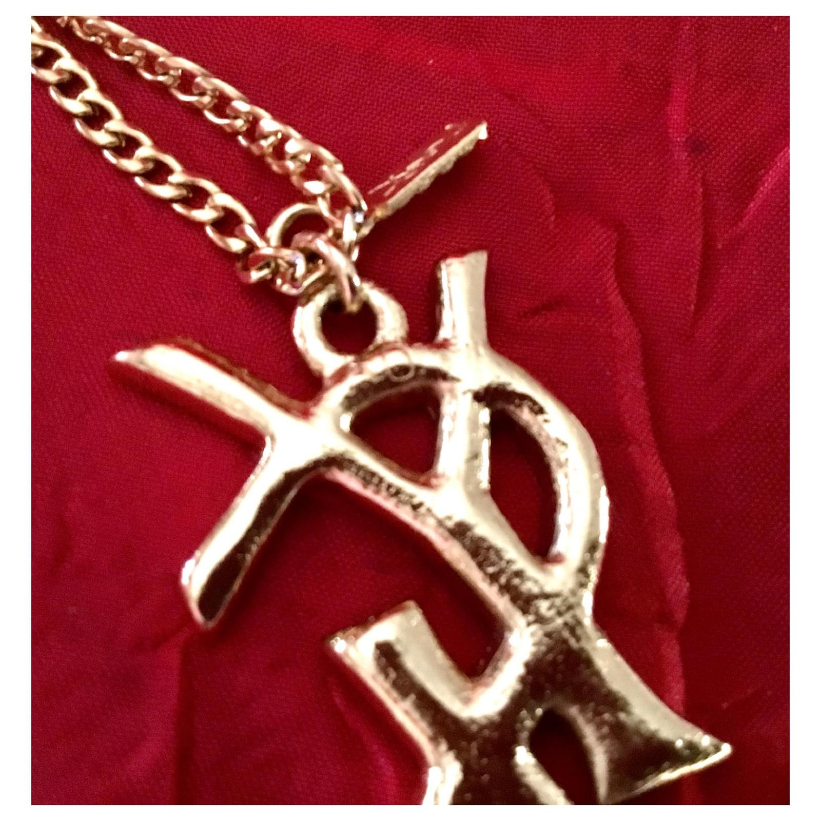 Yves Saint Laurent YSL CRYSTAL SIGLE PENDANT Golden Gold-plated