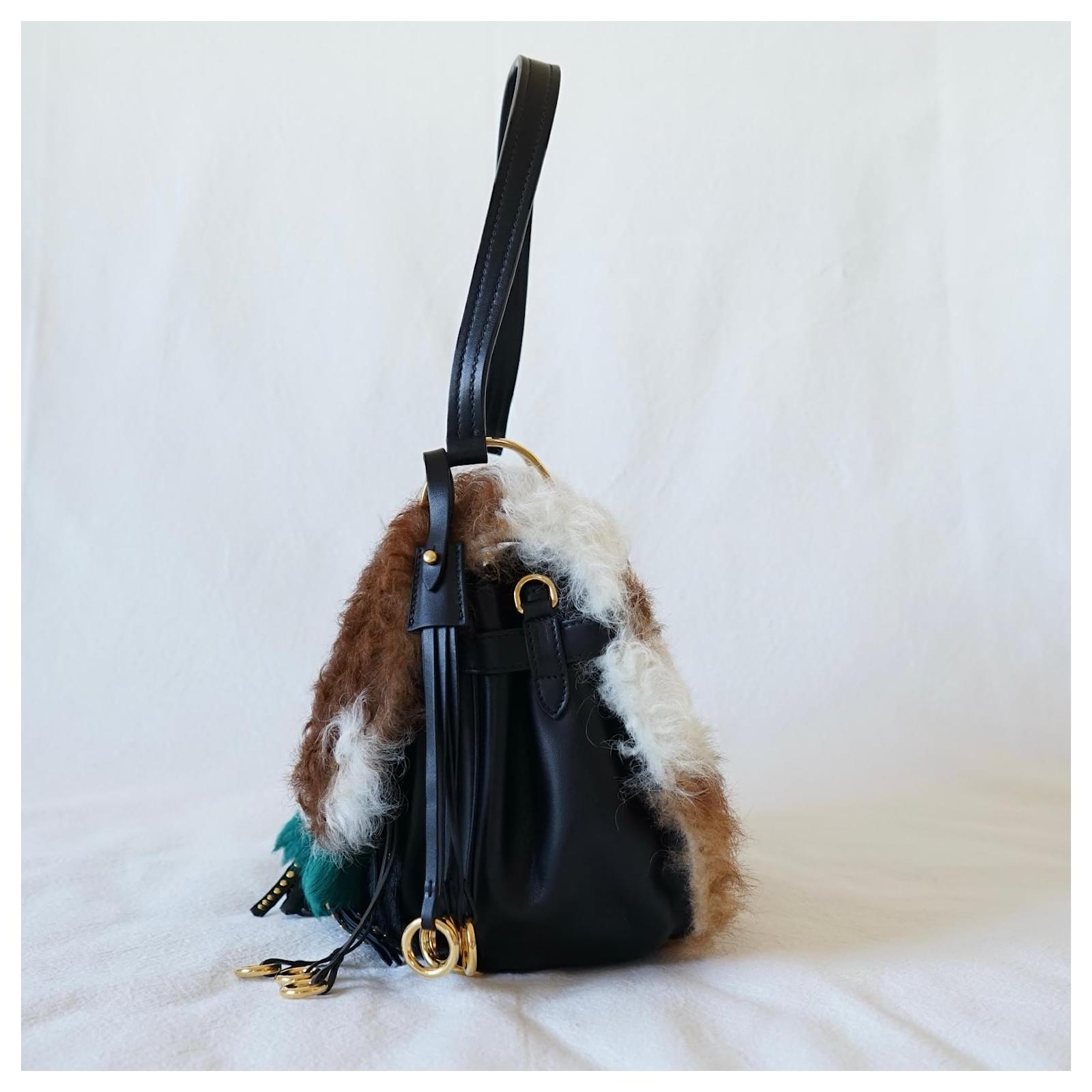 Prada Women's 1BD080 Fur Leather Shoulder Handbag Bag