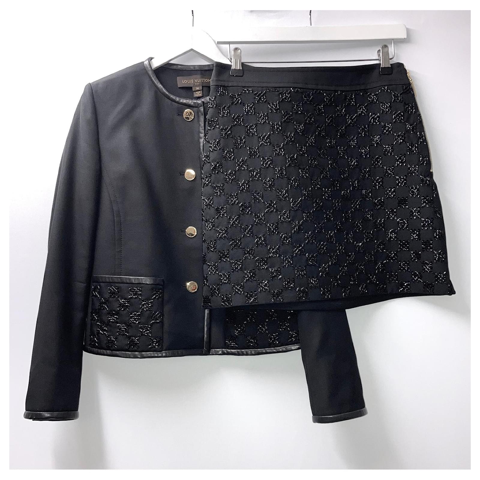 Louis Vuitton SS16 Black Beaded Skirt Silk Wool Acetate ref.719032