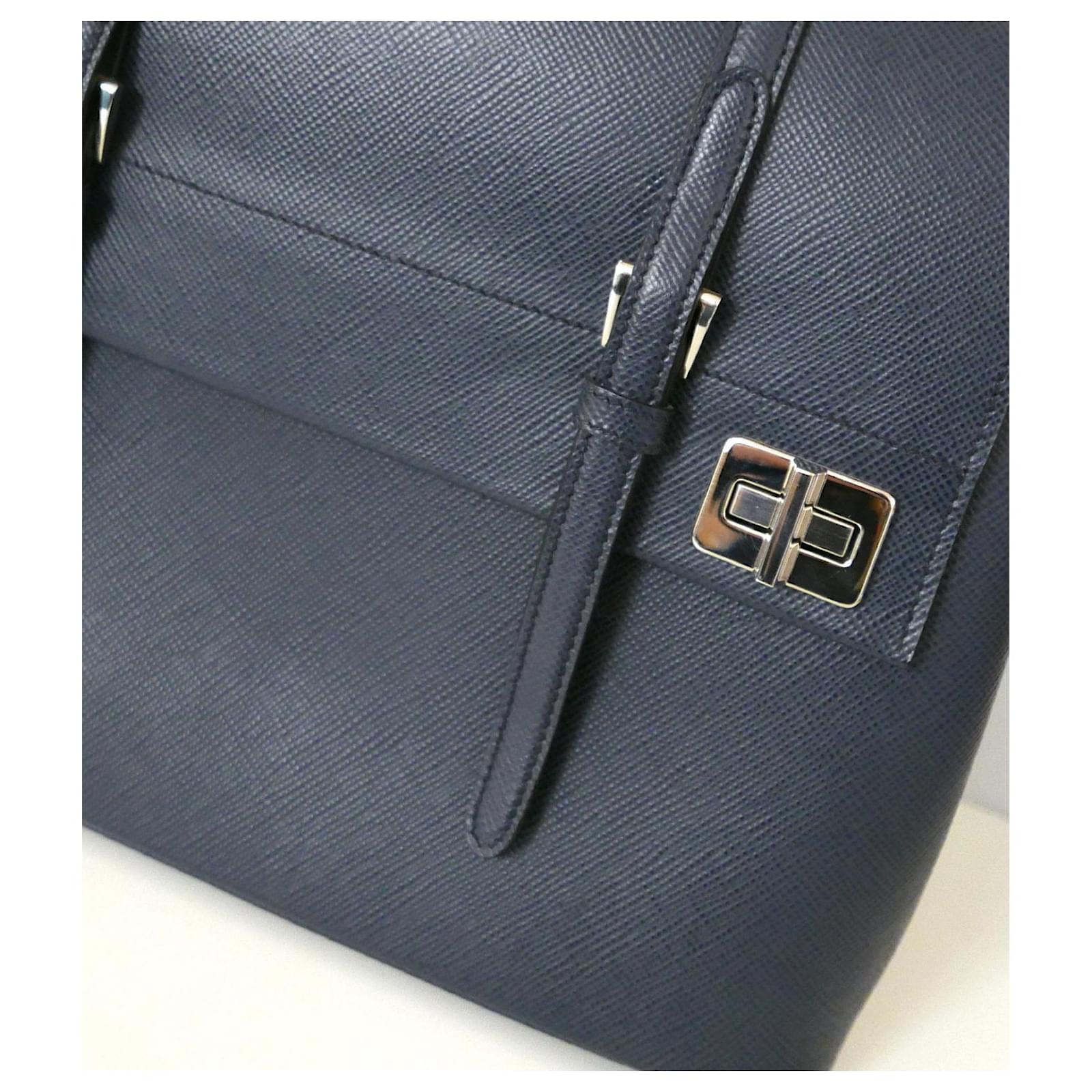 Prada Saffiano Cuir Baltico Double Handbag / Tote - Dark Blue