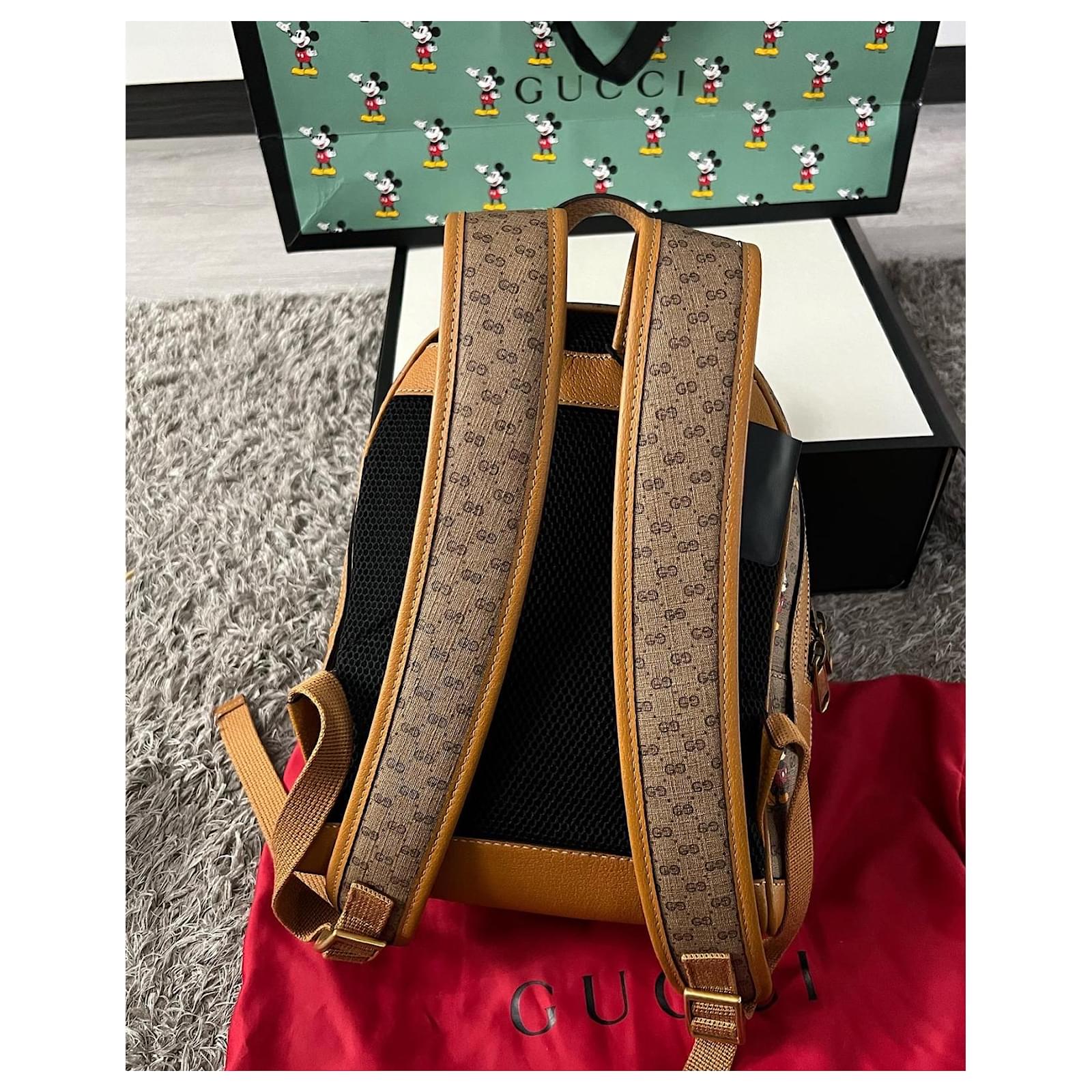 Ophidia Gucci x Mickey Backpack Light brown Leather ref.720662
