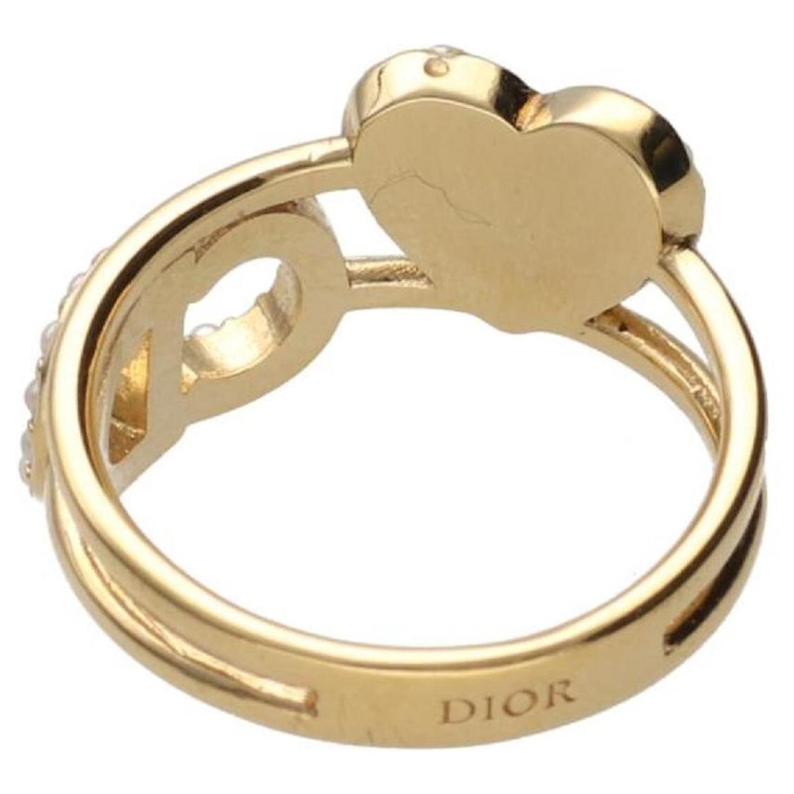 Christian Dior Pearl CD Logo Ring Gold hardware Goldplated ref.720890