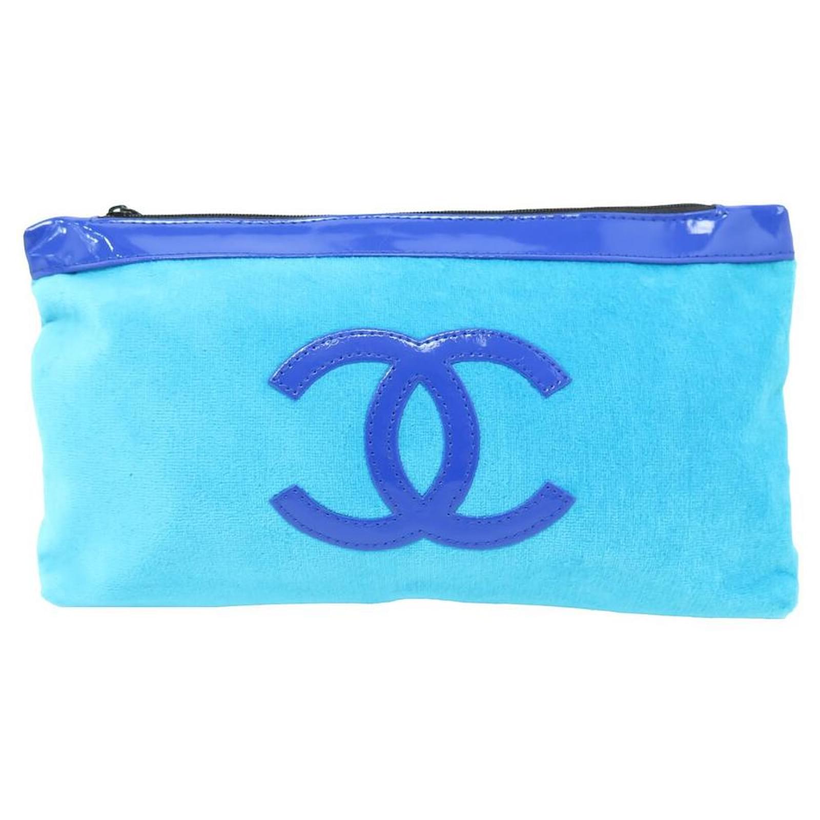 CHANEL BEAUTE SPONGE TOILETRIES BAG LOGO CC LIGHT BLUE NEW POUCH Cotton