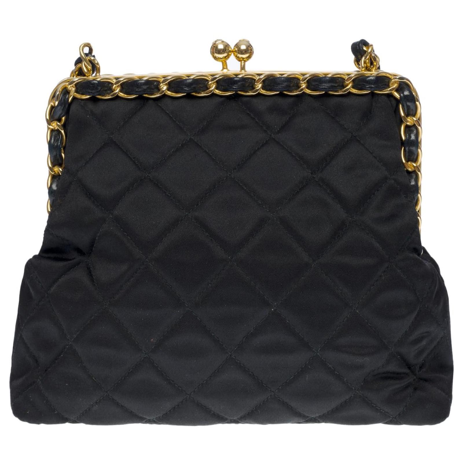 CHANEL CC Black Lambskin Quilted Gold e Evening Carryall Shoulder