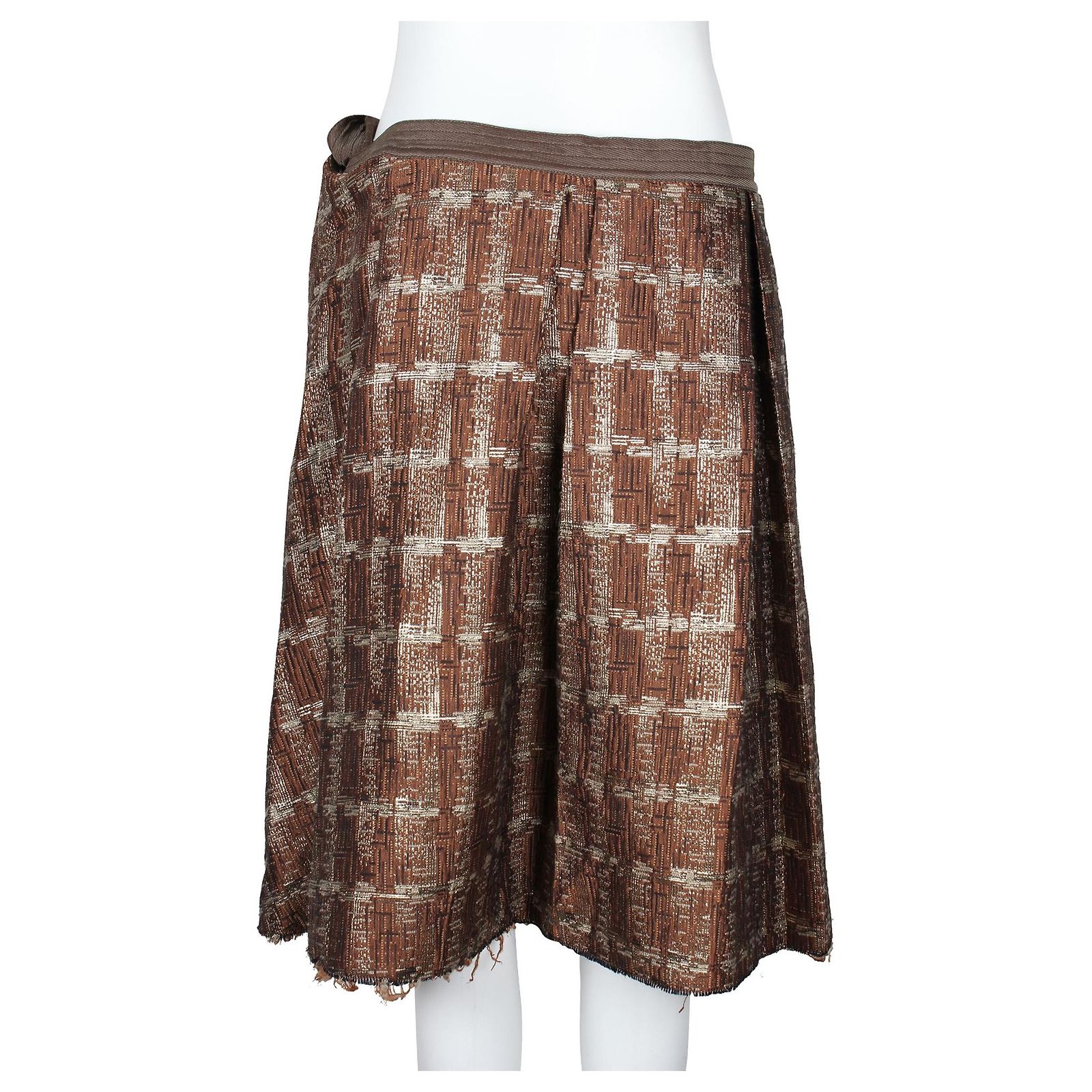 Jupe Plissée Vintage En Laine Marron Céline Années 70 - Taille 38 - Boucle Dorée - Occasion Parfait état