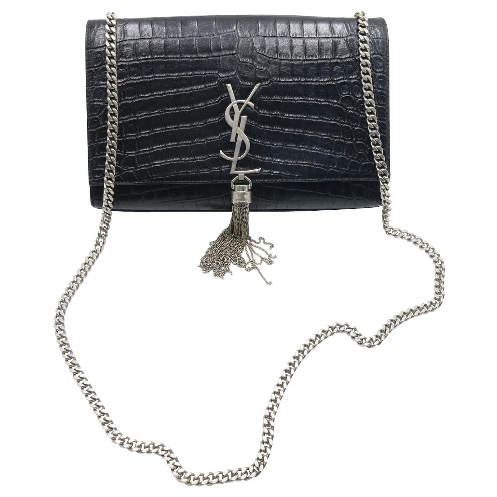Saint Laurent Kate Medium Chain Bag With Tassel In Embossed Crocodile  Leather Black ref.723257 - Joli Closet